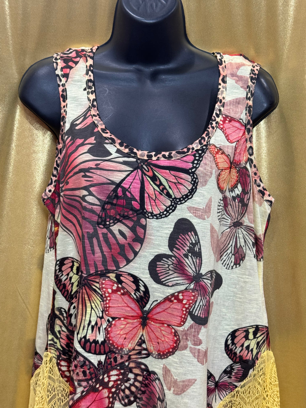 Live and Let Live Butterfly Lace Asymmetric Tank Top Size L