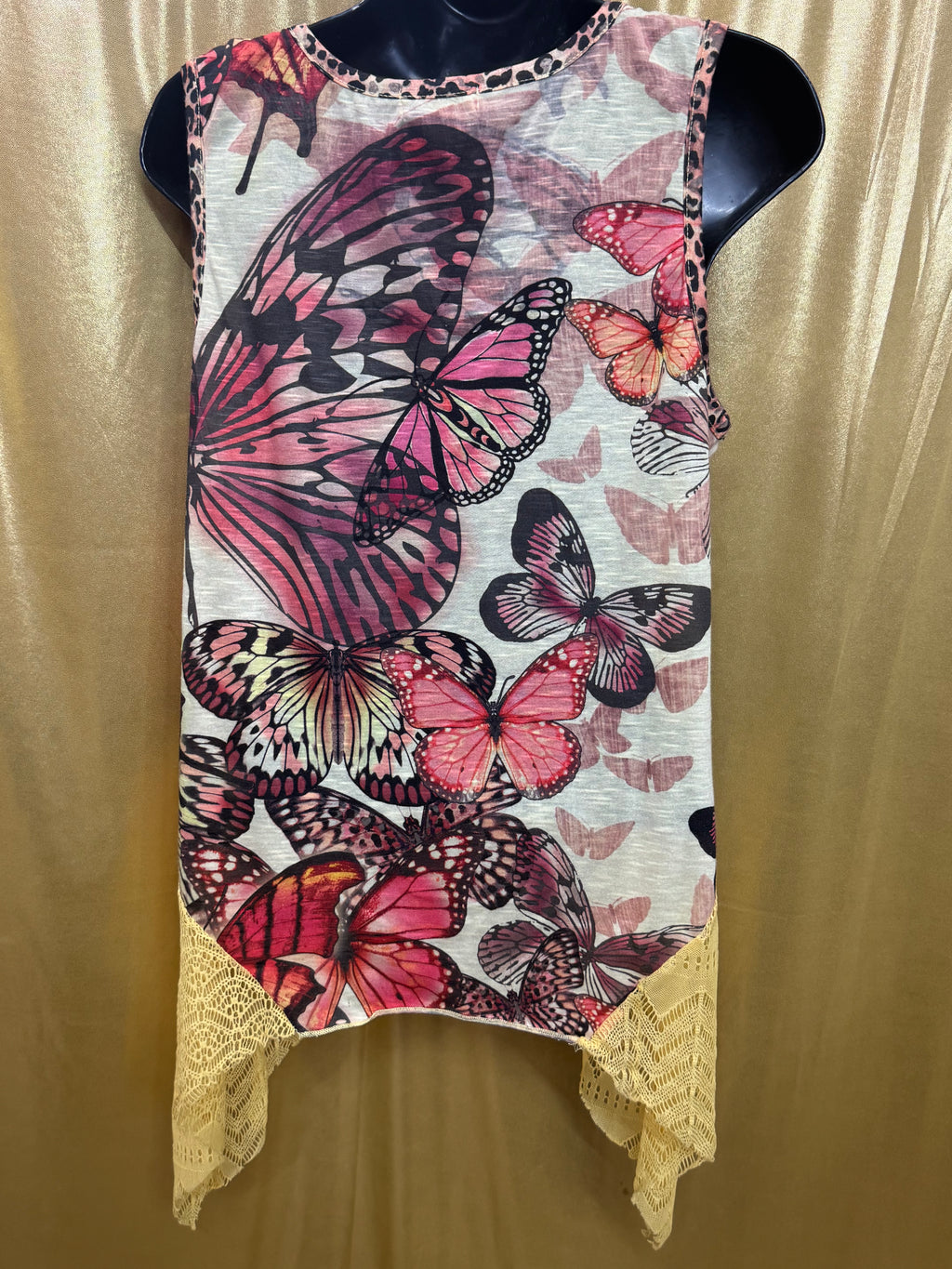Live and Let Live Butterfly Lace Asymmetric Tank Top Size L