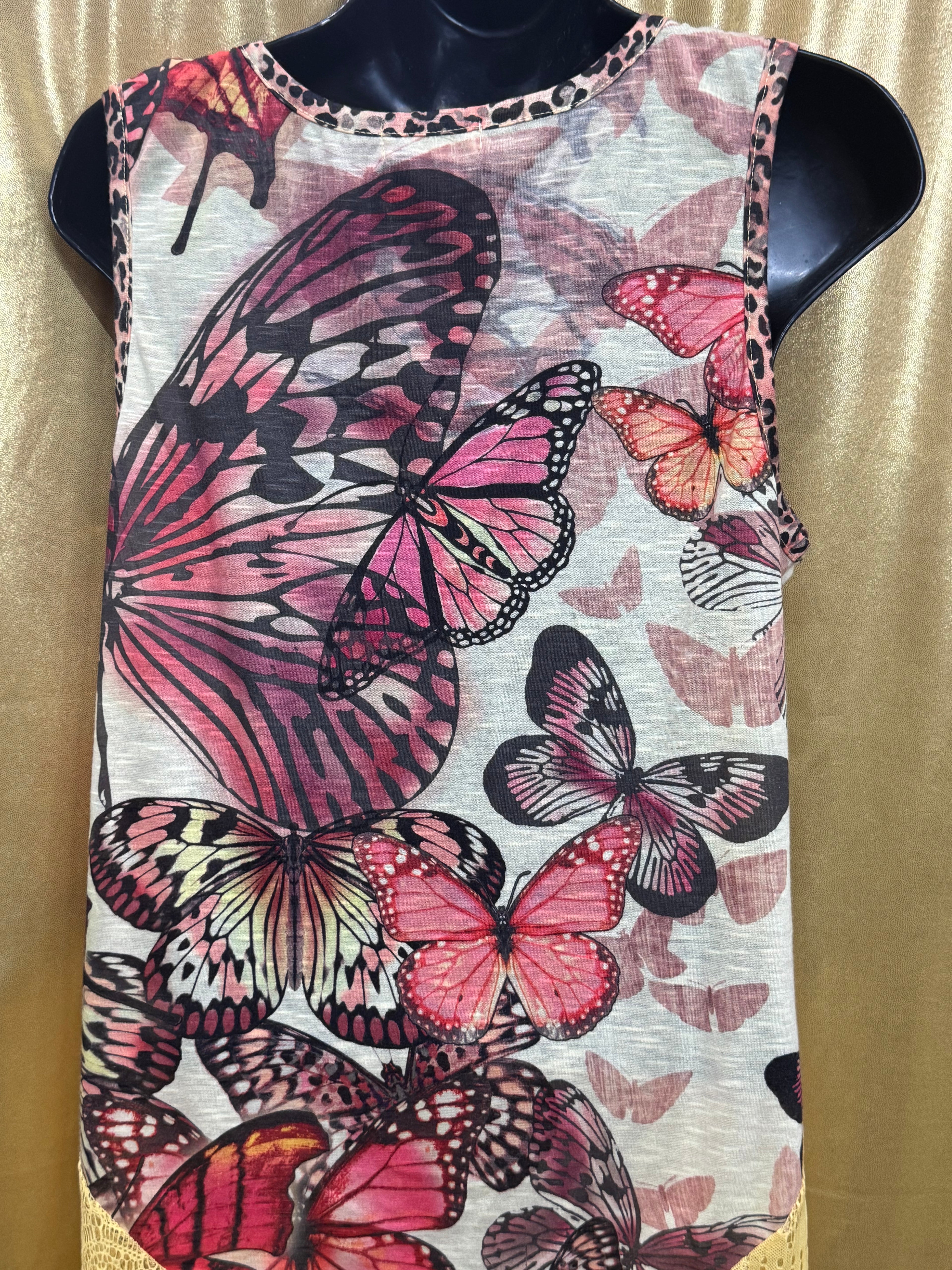 Live and Let Live Butterfly Lace Asymmetric Tank Top Size L