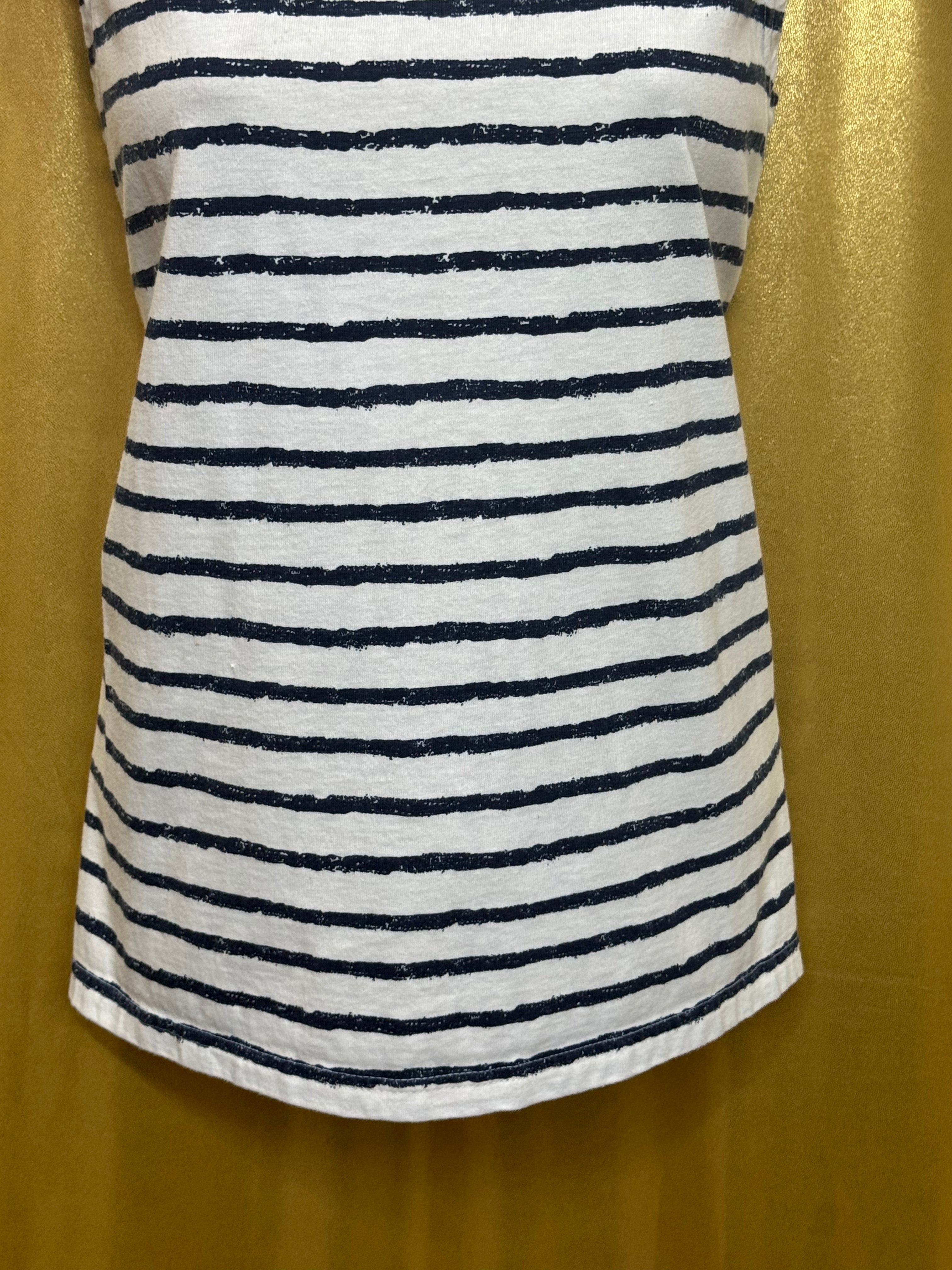 Allison Whitmore Striped V-Neck Tank Top Size Large White Black Cotton Blend