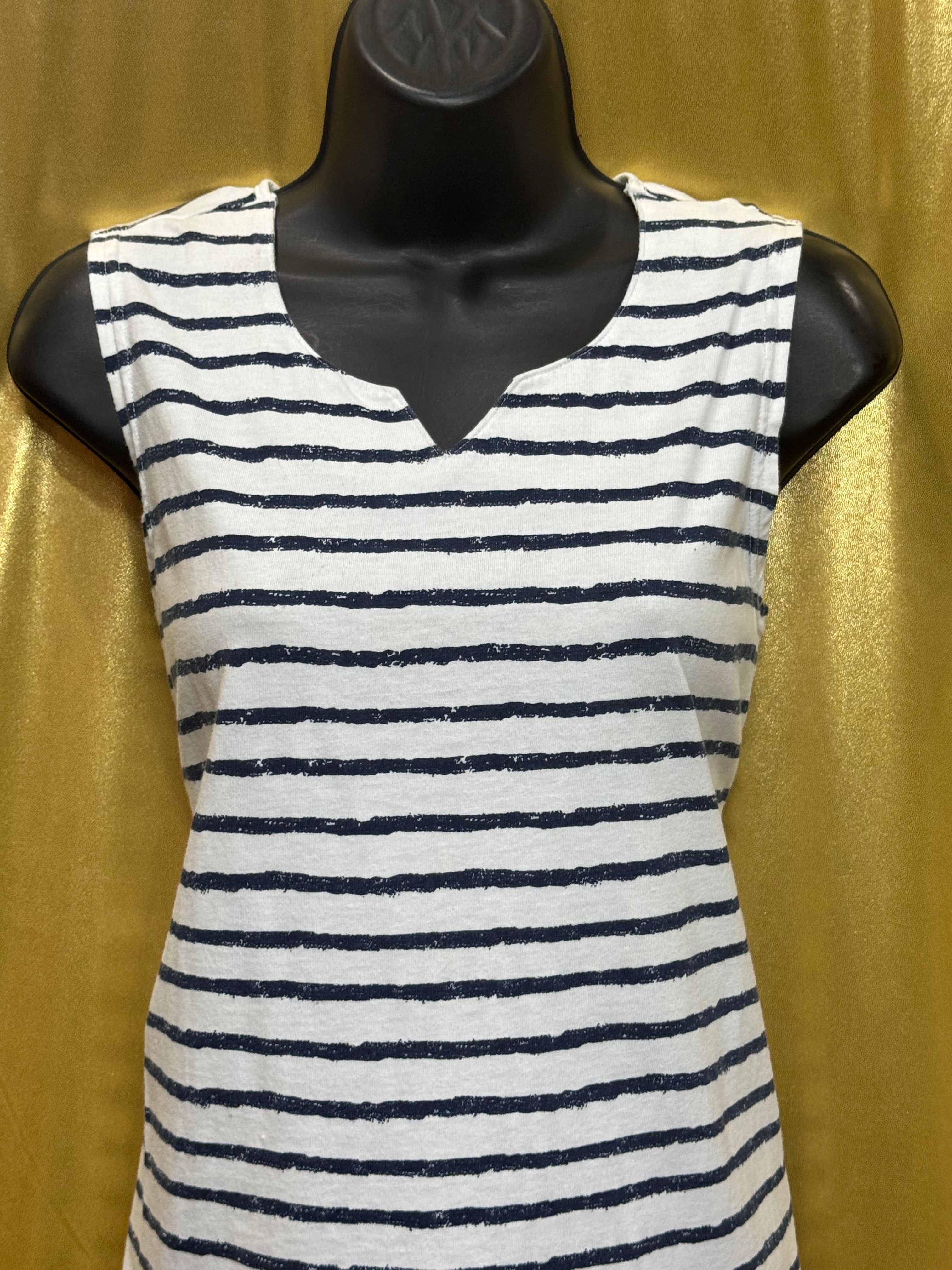 Allison Whitmore Striped V-Neck Tank Top Size Large White Black Cotton Blend