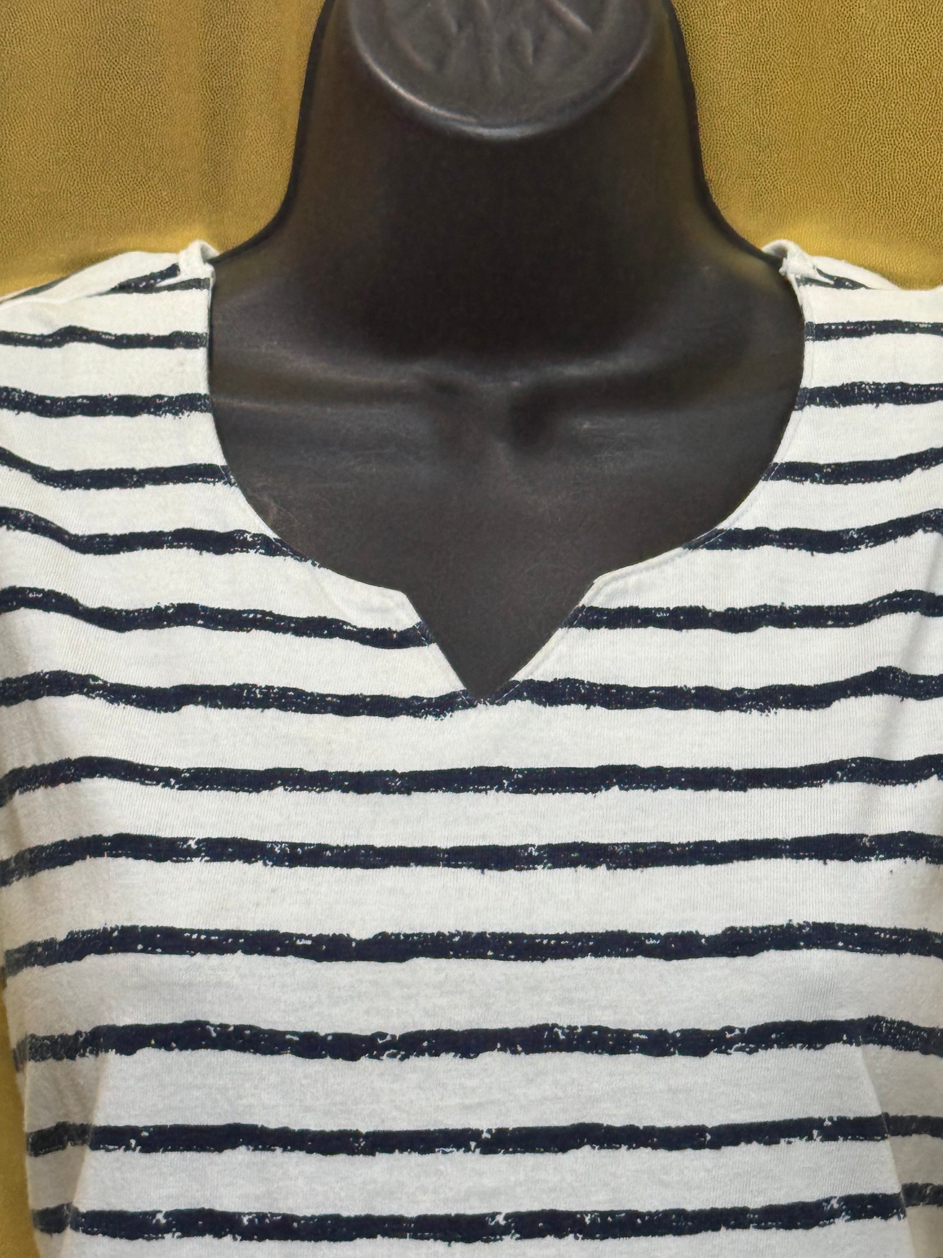 Allison Whitmore Striped V-Neck Tank Top Size Large White Black Cotton Blend