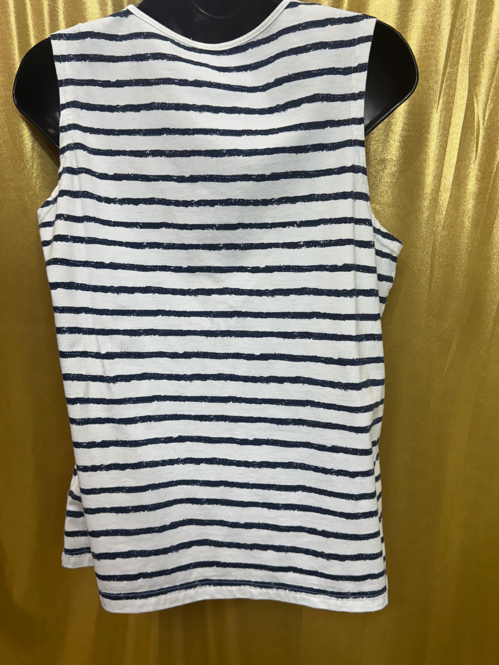 Allison Whitmore Striped V-Neck Tank Top Size Large White Black Cotton Blend