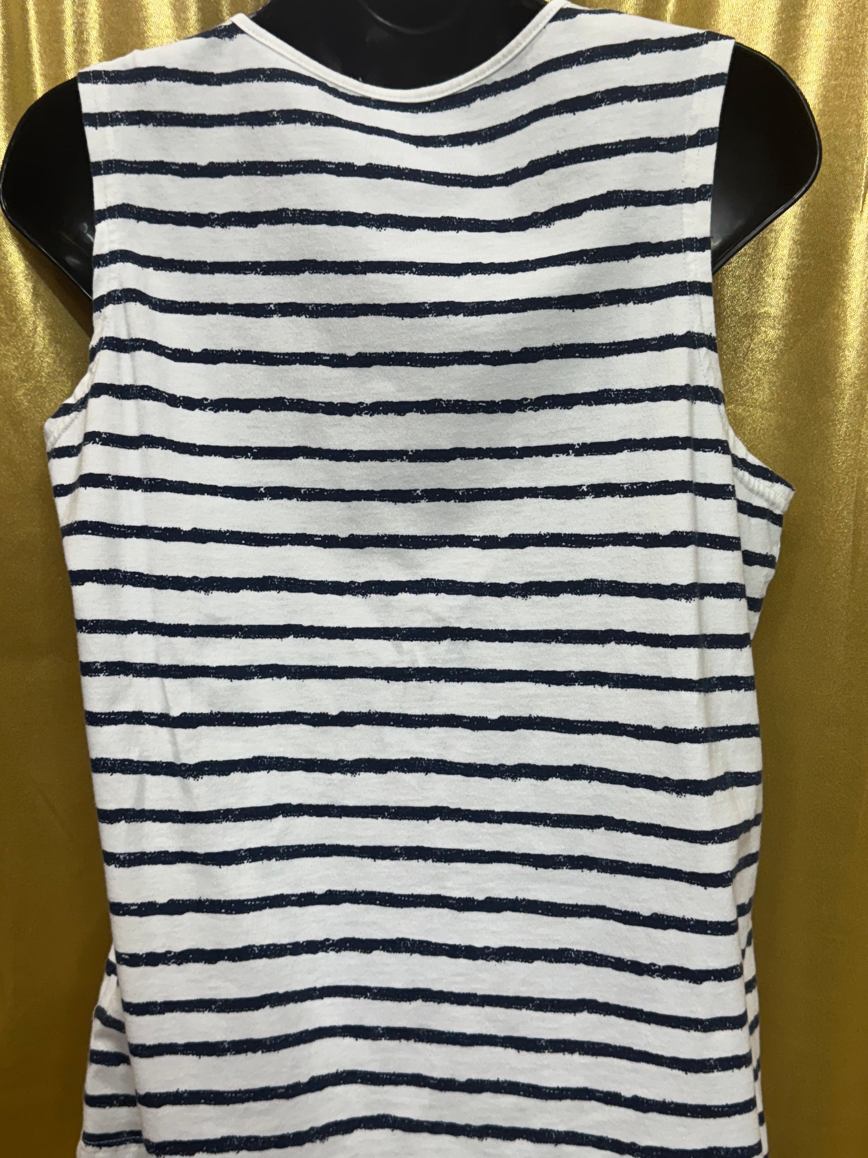 Allison Whitmore Striped V-Neck Tank Top Size Large White Black Cotton Blend
