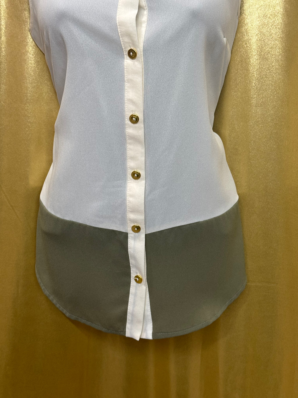 PEARL Cream & Olive Green Colorblock Sleeveless Top - Size Large