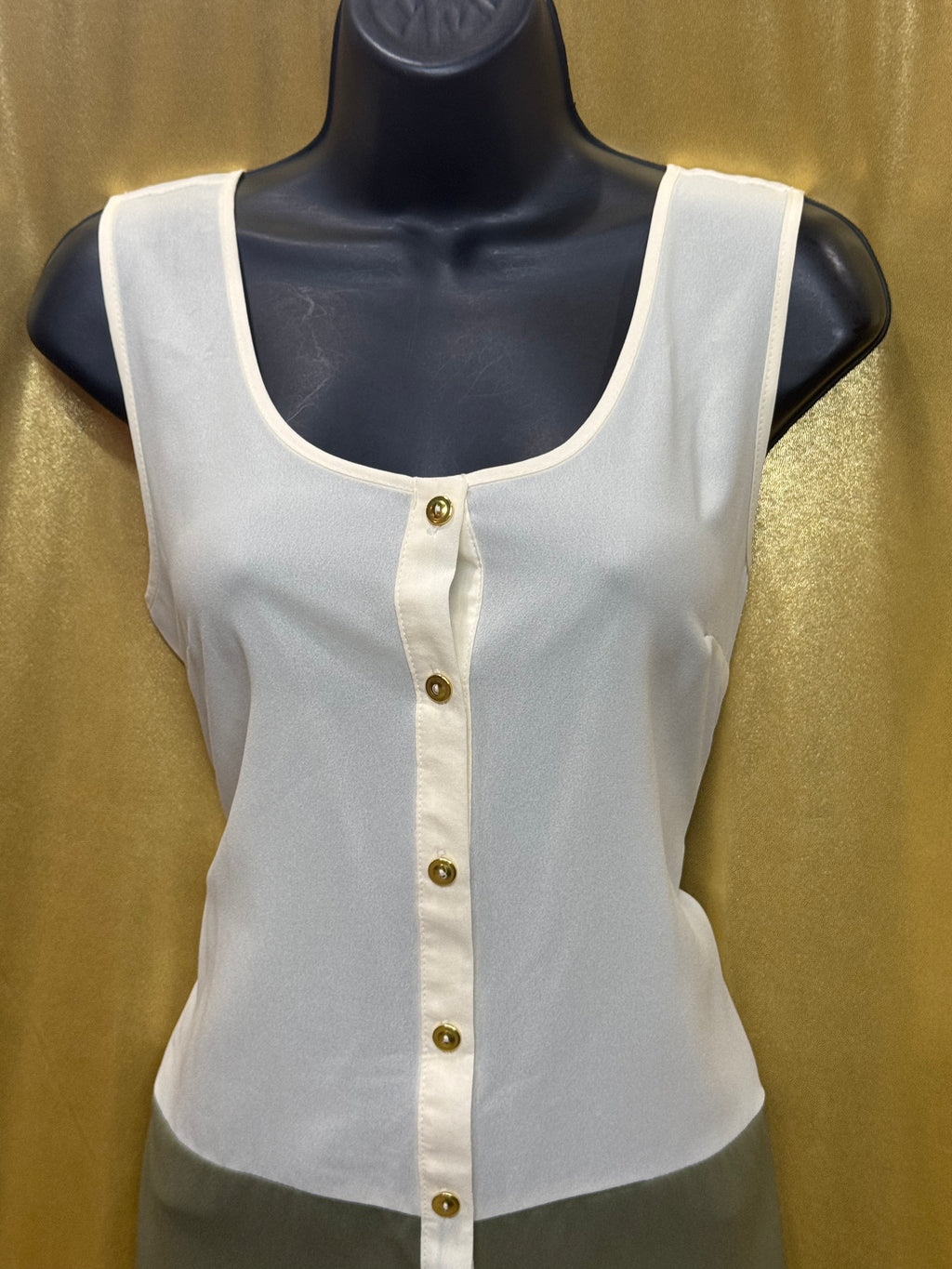 PEARL Cream & Olive Green Colorblock Sleeveless Top - Size Large