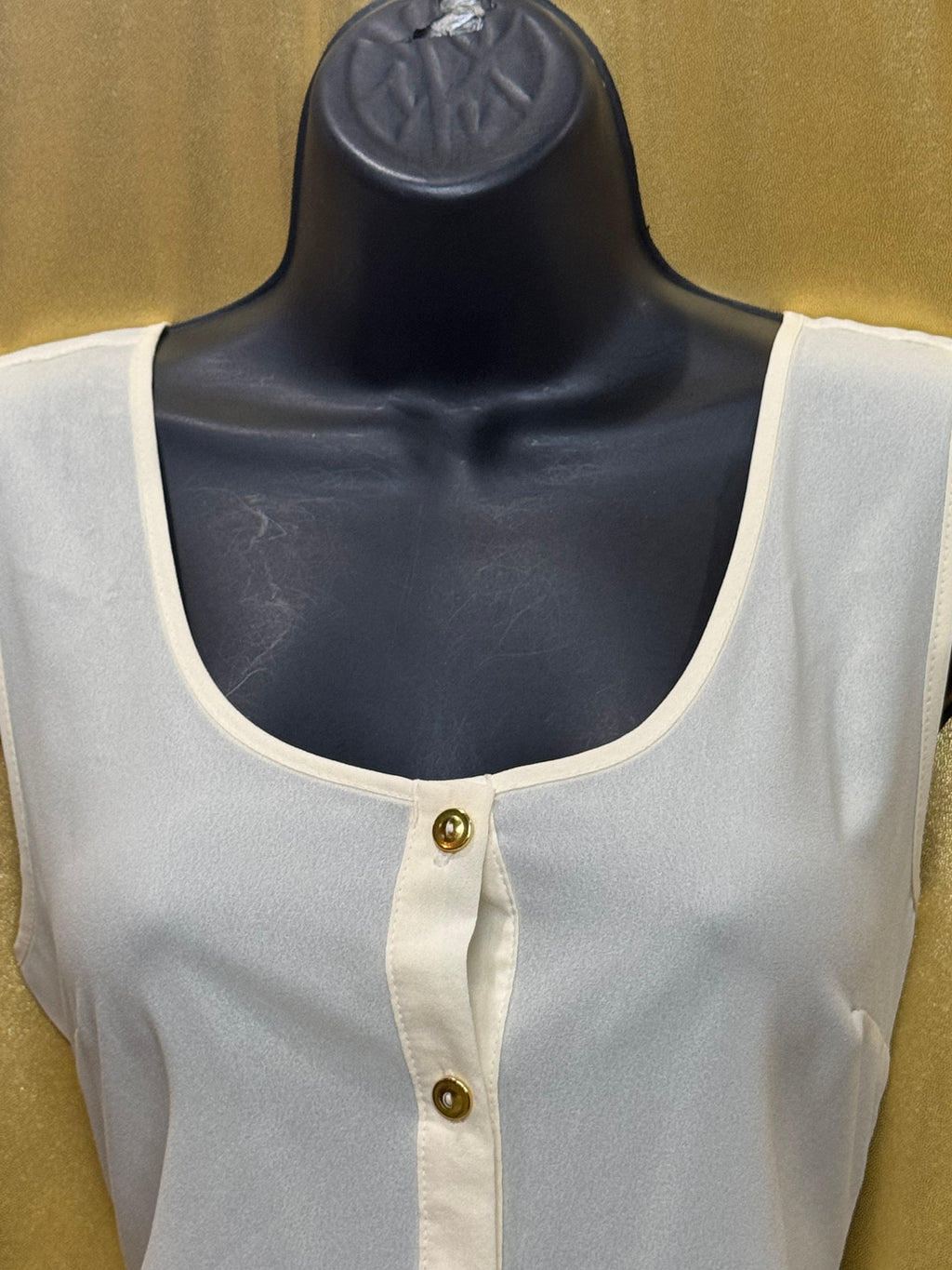 PEARL Cream & Olive Green Colorblock Sleeveless Top - Size Large