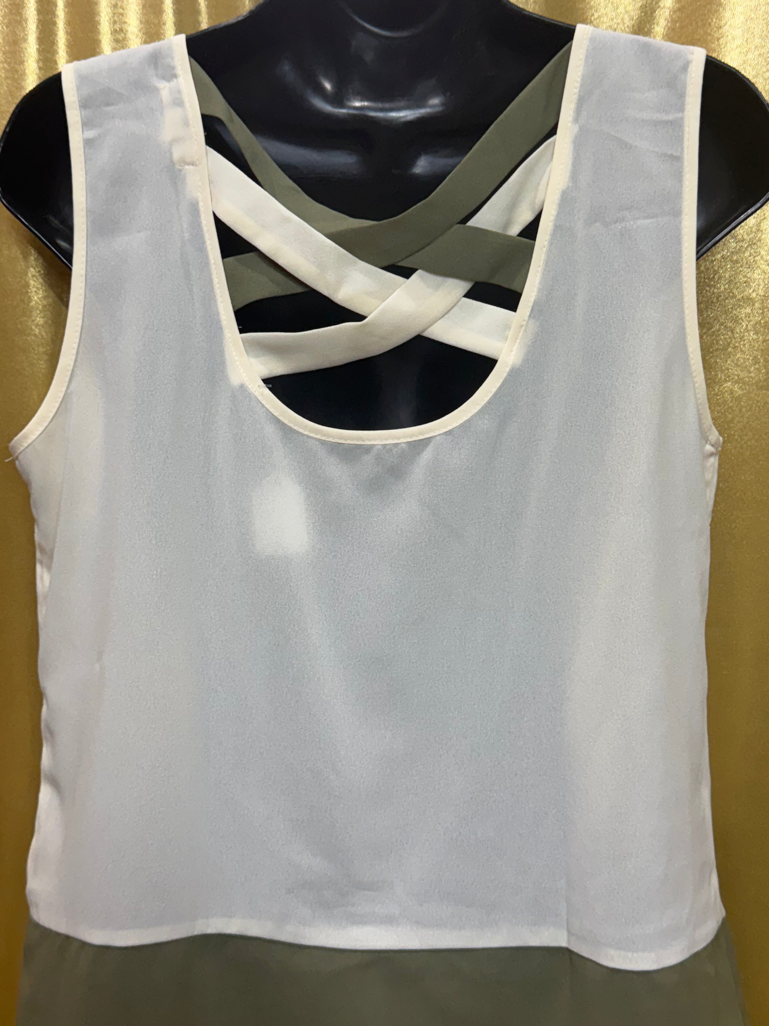 PEARL Cream & Olive Green Colorblock Sleeveless Top - Size Large