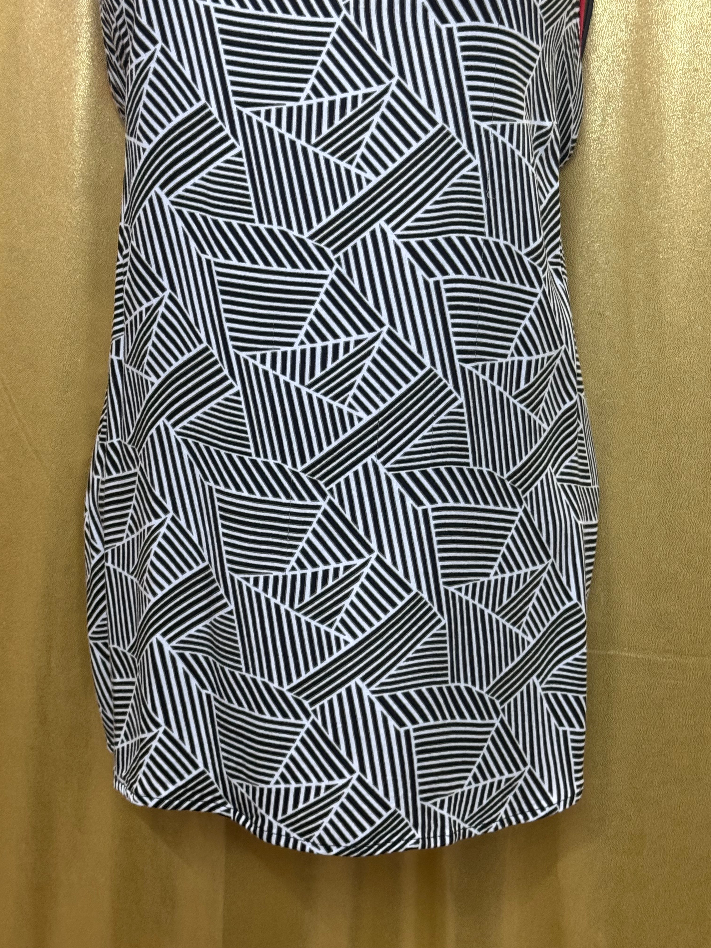 DR2 Geometric Print Tank Top Size L Black White Red Trim