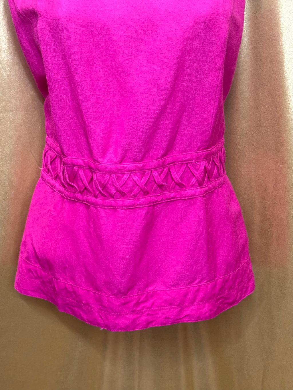 Appraisal Hot Pink Sleeveless Blouse Woven Cross-Stitch Waist Ramie Blend Large