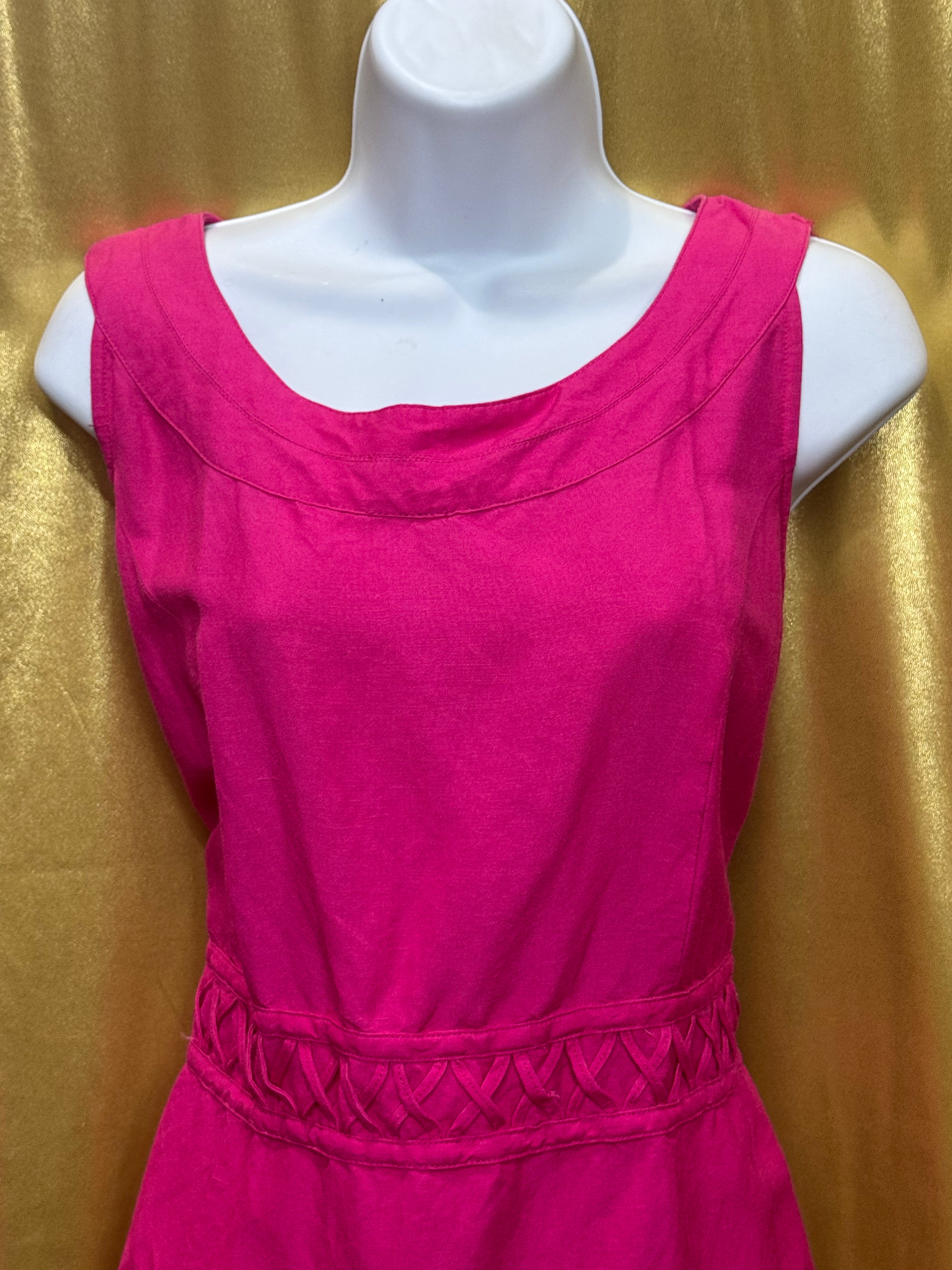 Appraisal Hot Pink Sleeveless Blouse Woven Cross-Stitch Waist Ramie Blend Large