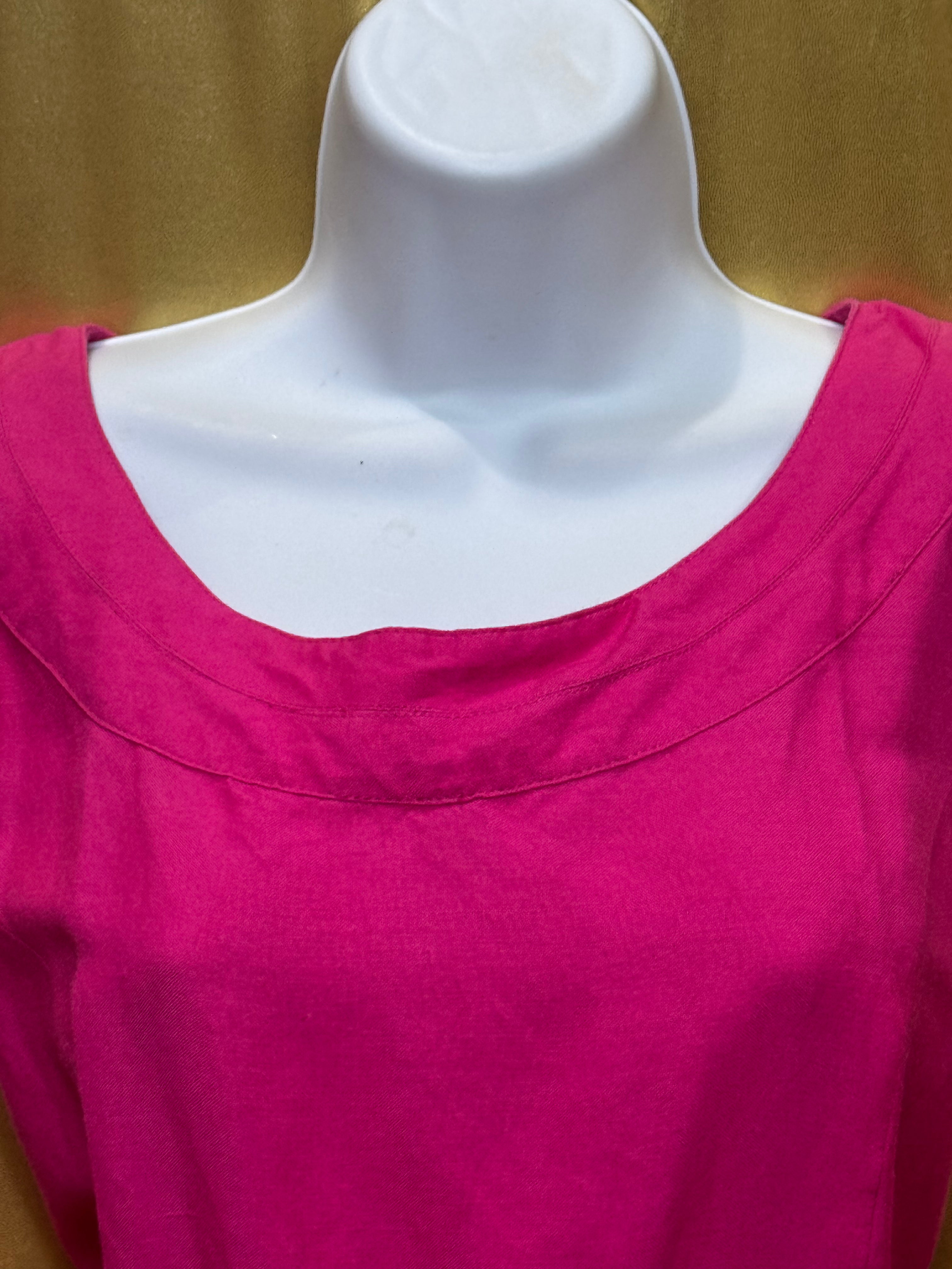 Appraisal Hot Pink Sleeveless Blouse Woven Cross-Stitch Waist Ramie Blend Large