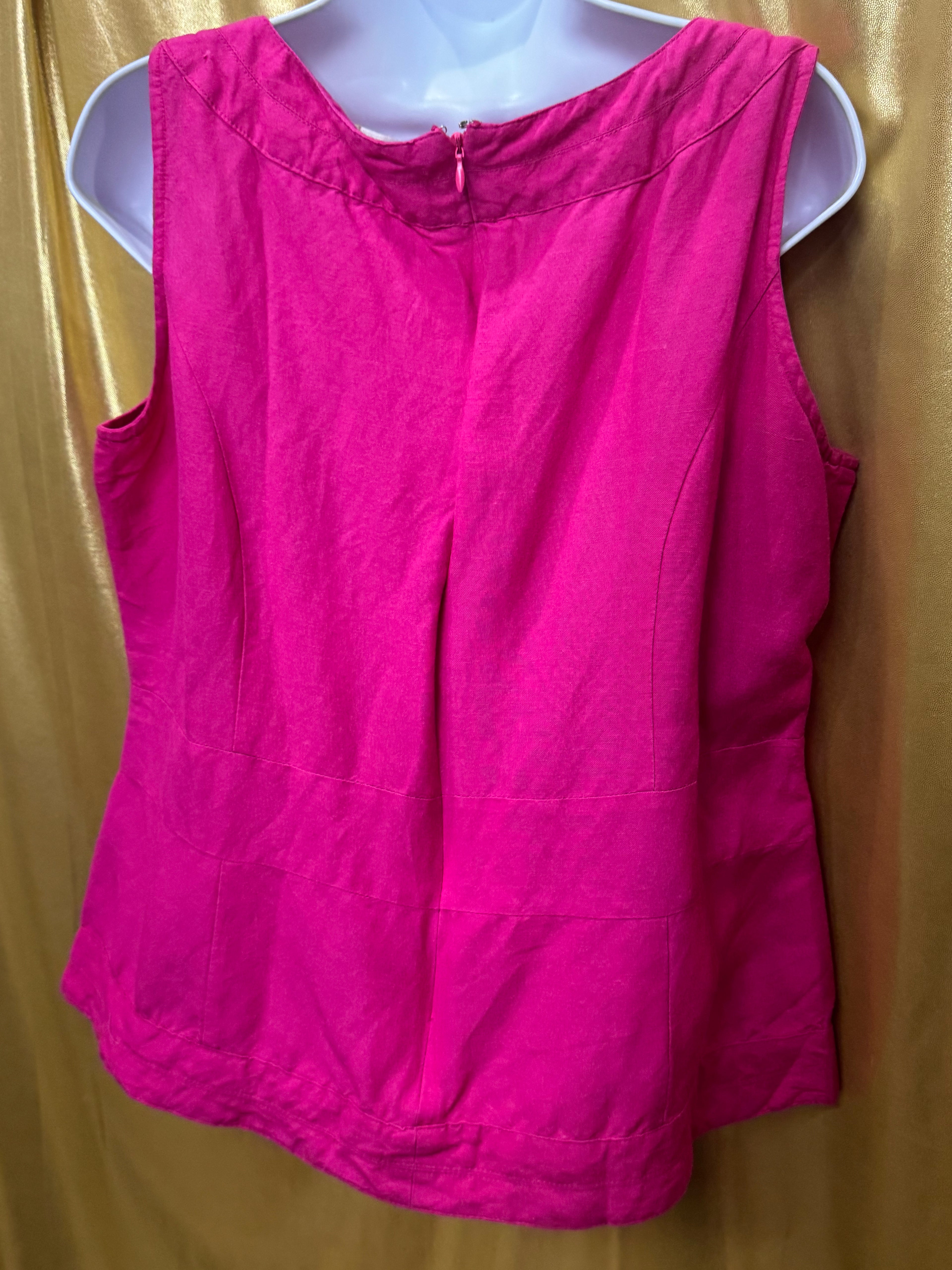 Appraisal Hot Pink Sleeveless Blouse Woven Cross-Stitch Waist Ramie Blend Large