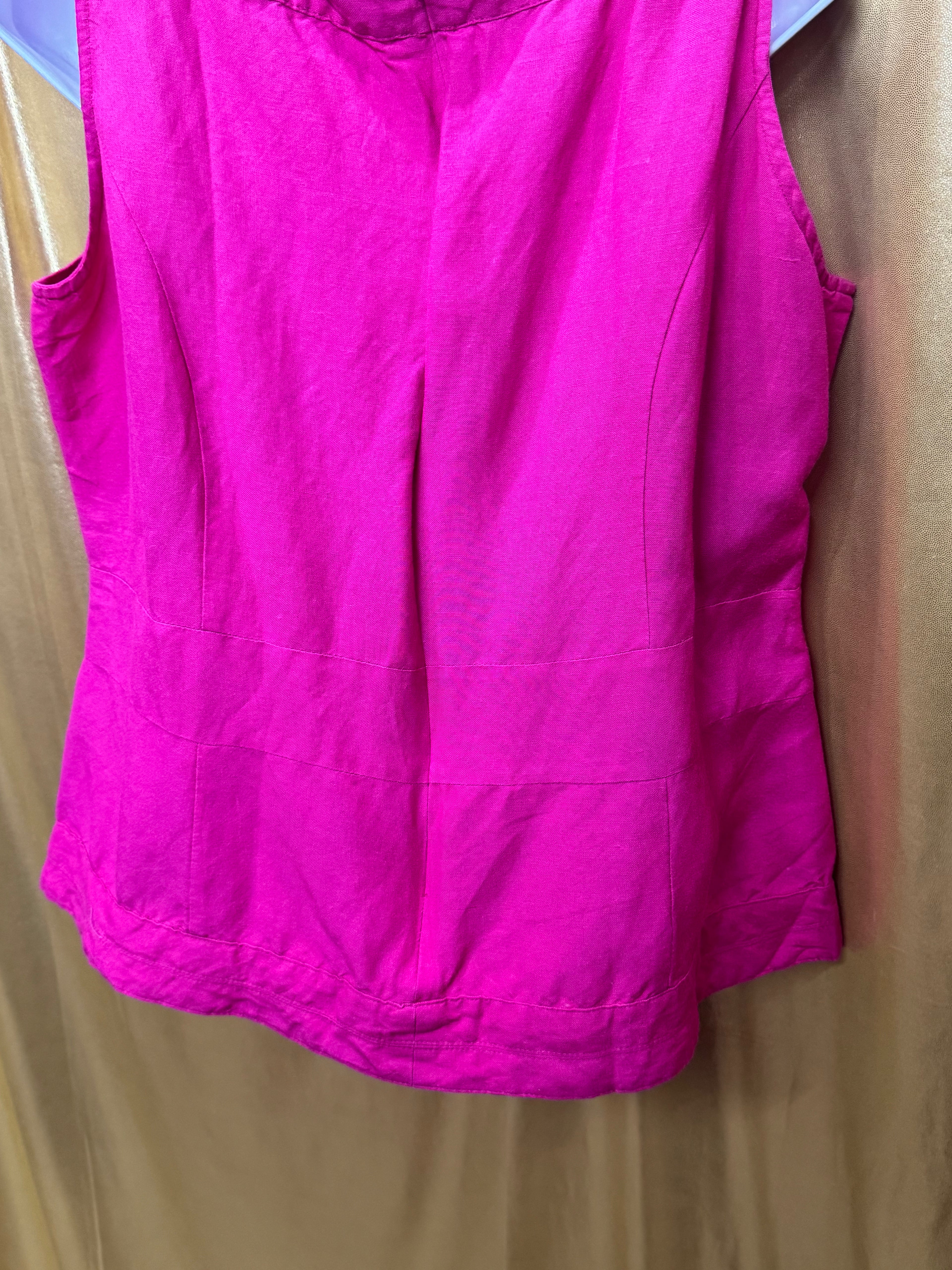Appraisal Hot Pink Sleeveless Blouse Woven Cross-Stitch Waist Ramie Blend Large
