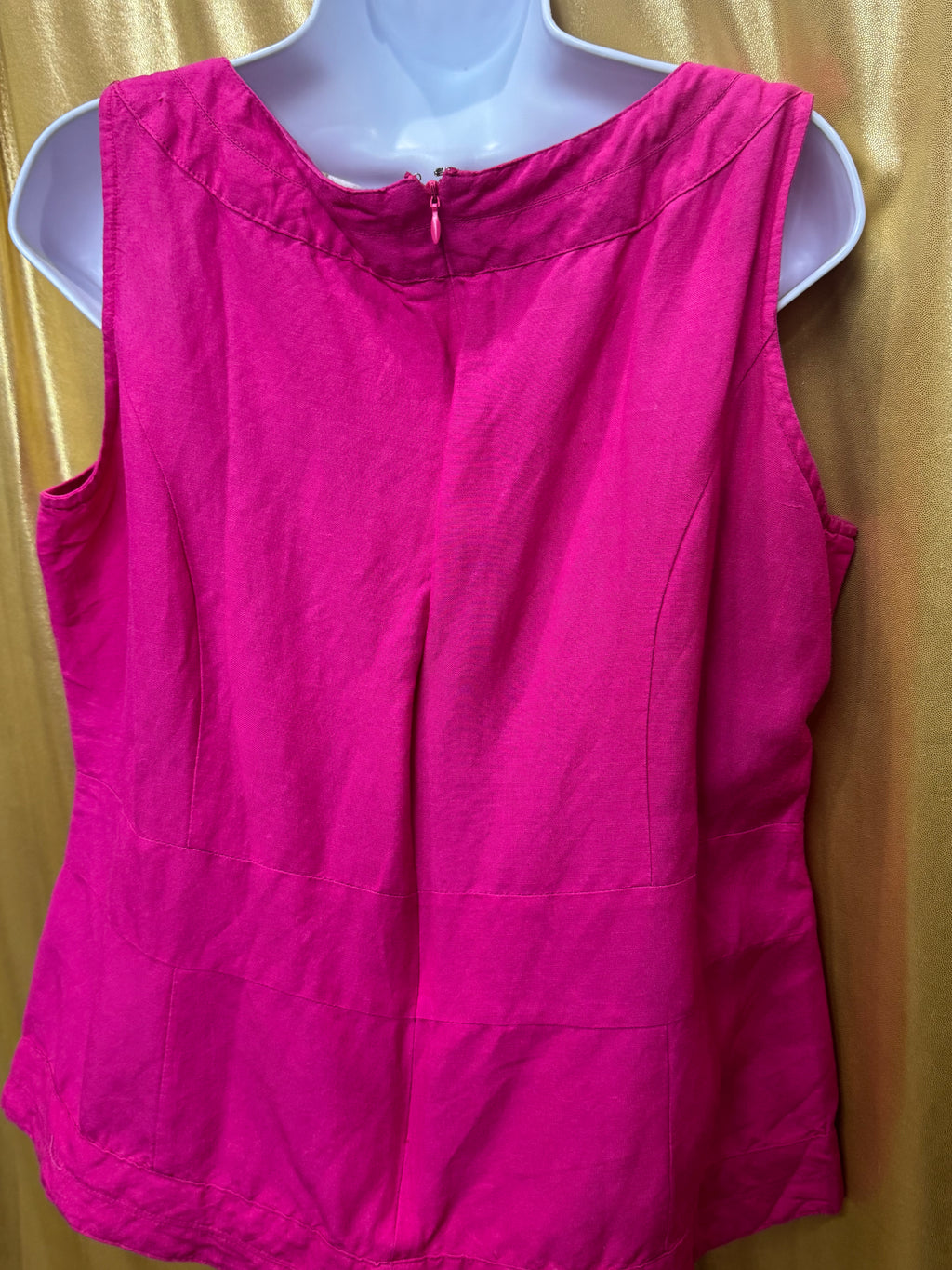 Appraisal Hot Pink Sleeveless Blouse Woven Cross-Stitch Waist Ramie Blend Large