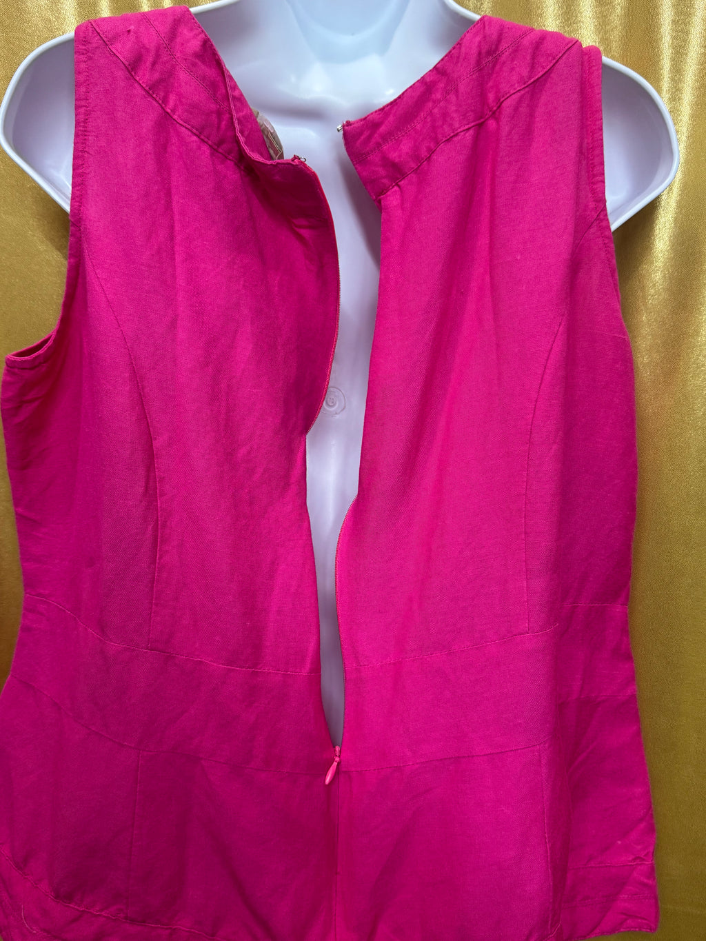 Appraisal Hot Pink Sleeveless Blouse Woven Cross-Stitch Waist Ramie Blend Large
