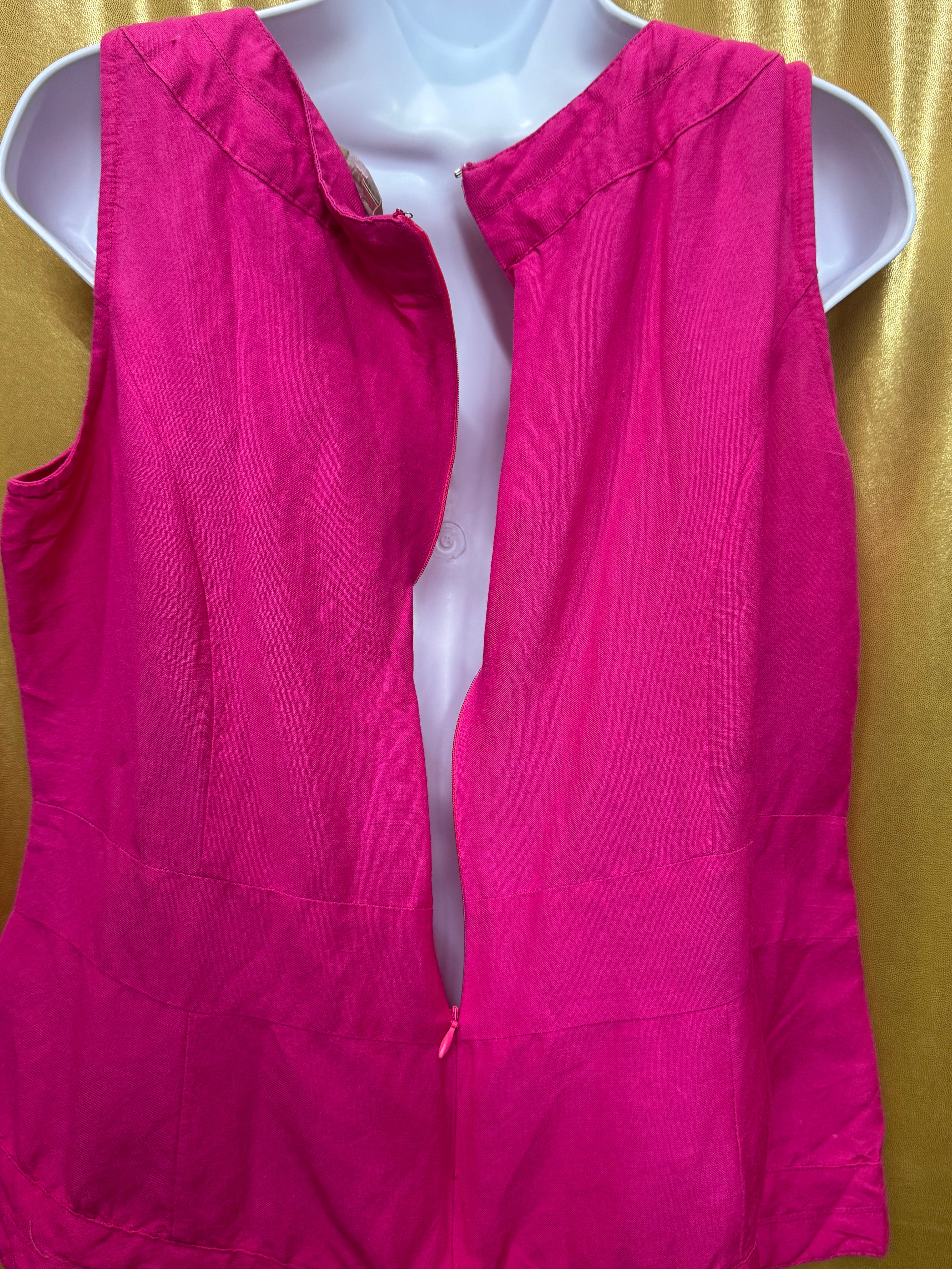 Appraisal Hot Pink Sleeveless Blouse Woven Cross-Stitch Waist Ramie Blend Large