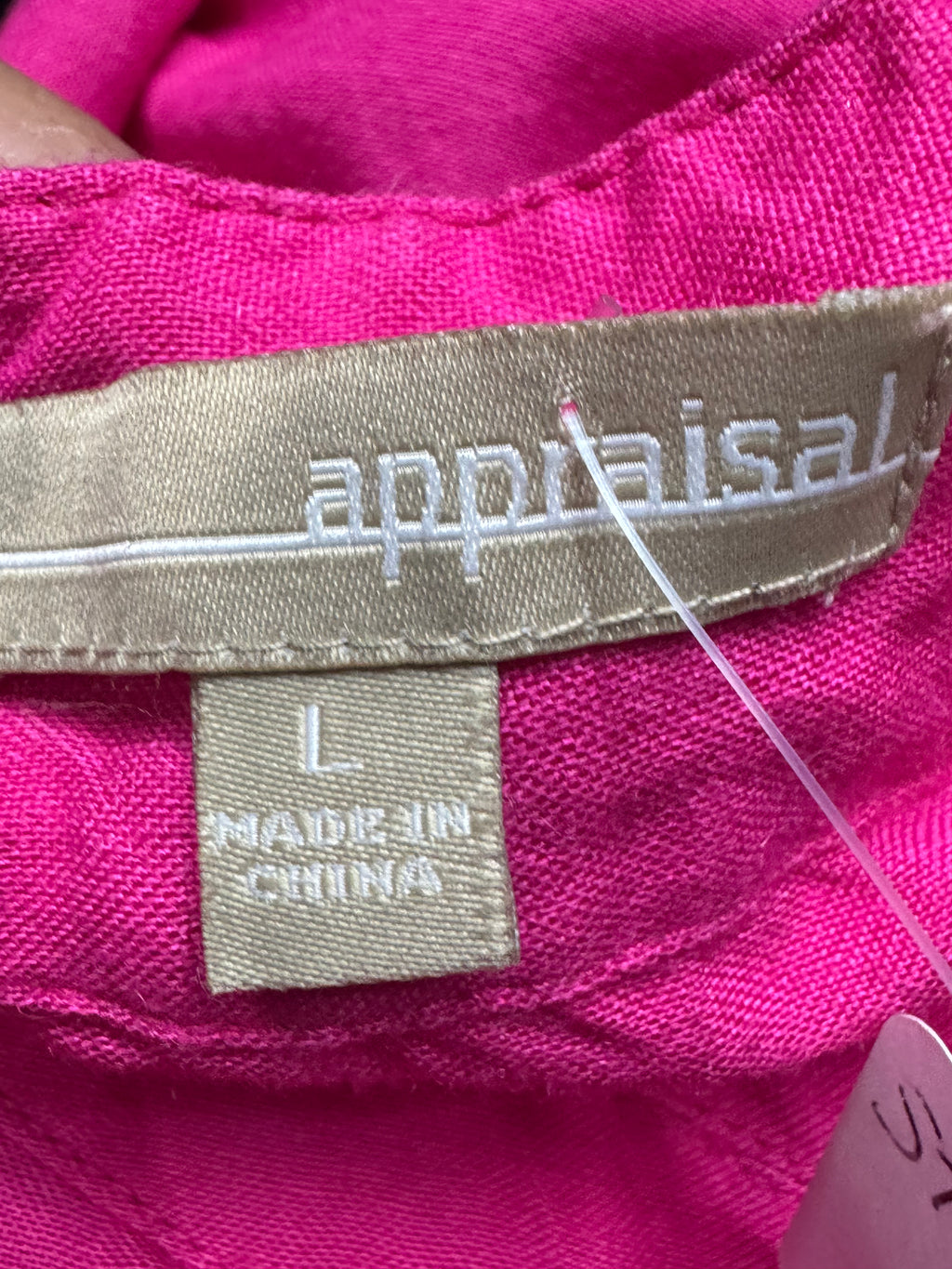 Appraisal Hot Pink Sleeveless Blouse Woven Cross-Stitch Waist Ramie Blend Large