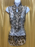 New York & Co. Sheer Animal Print Ruffle Sleeveless Blouse | Size Large