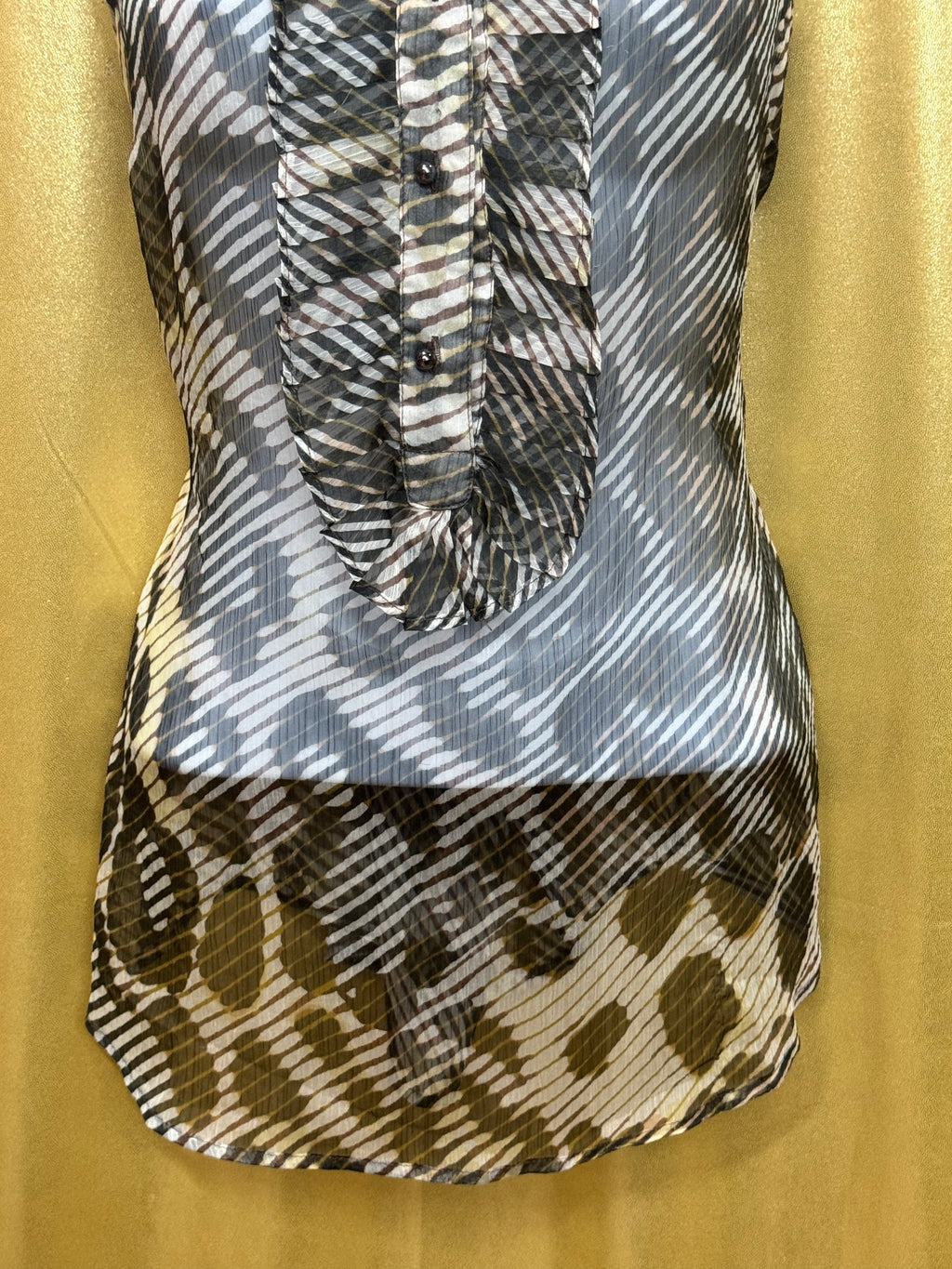 New York & Co. Sheer Animal Print Ruffle Sleeveless Blouse | Size Large