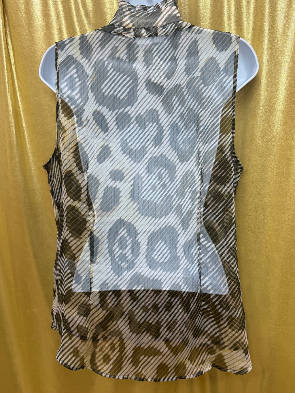 New York & Co. Sheer Animal Print Ruffle Sleeveless Blouse | Size Large