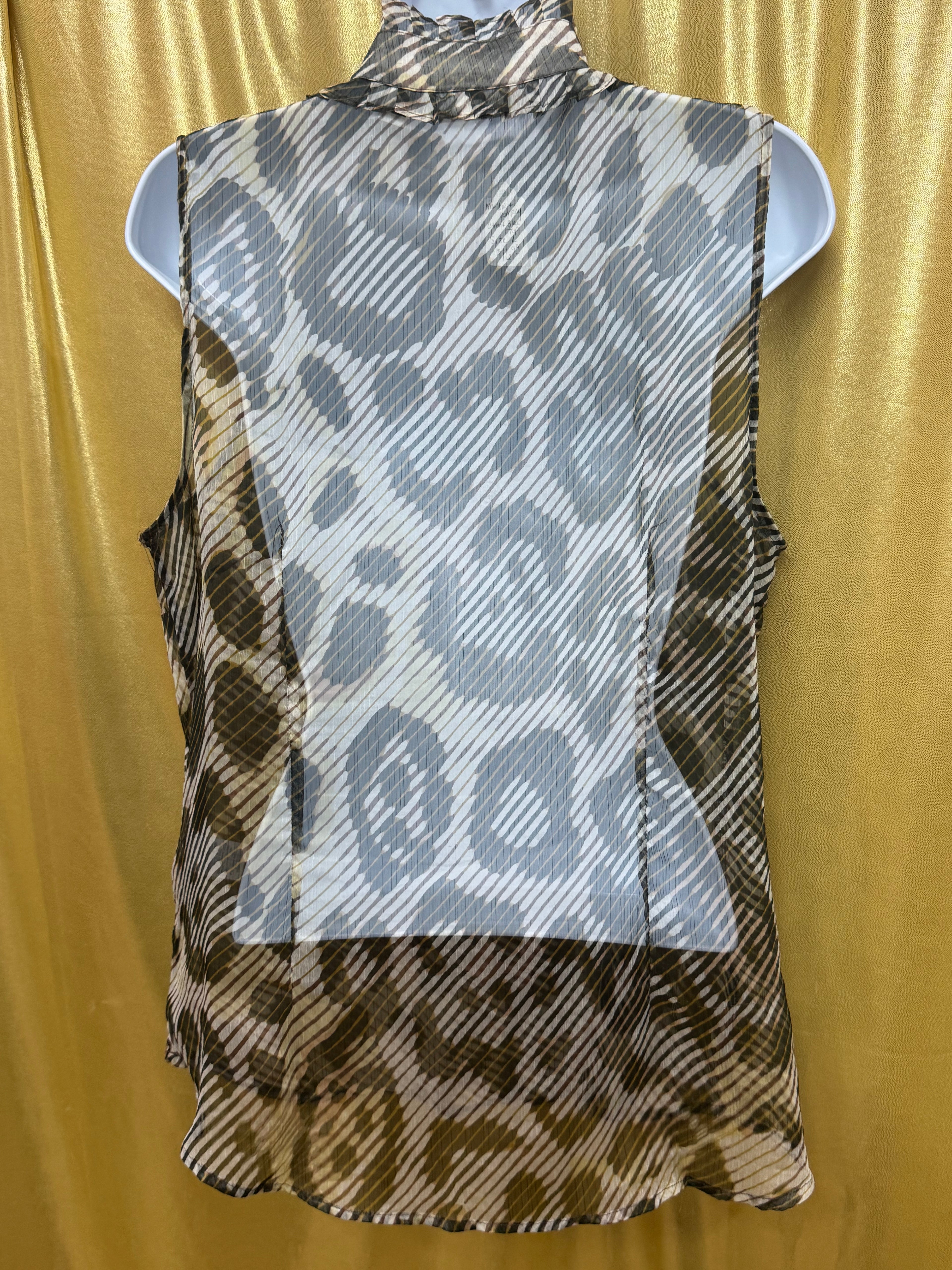 New York & Co. Sheer Animal Print Ruffle Sleeveless Blouse | Size Large