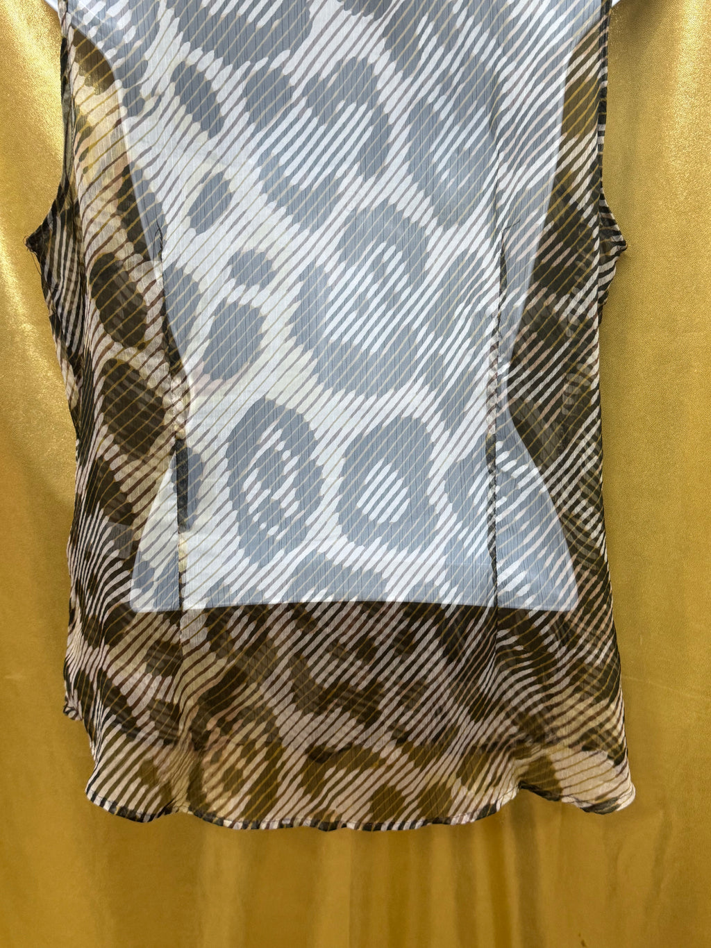 New York & Co. Sheer Animal Print Ruffle Sleeveless Blouse | Size Large