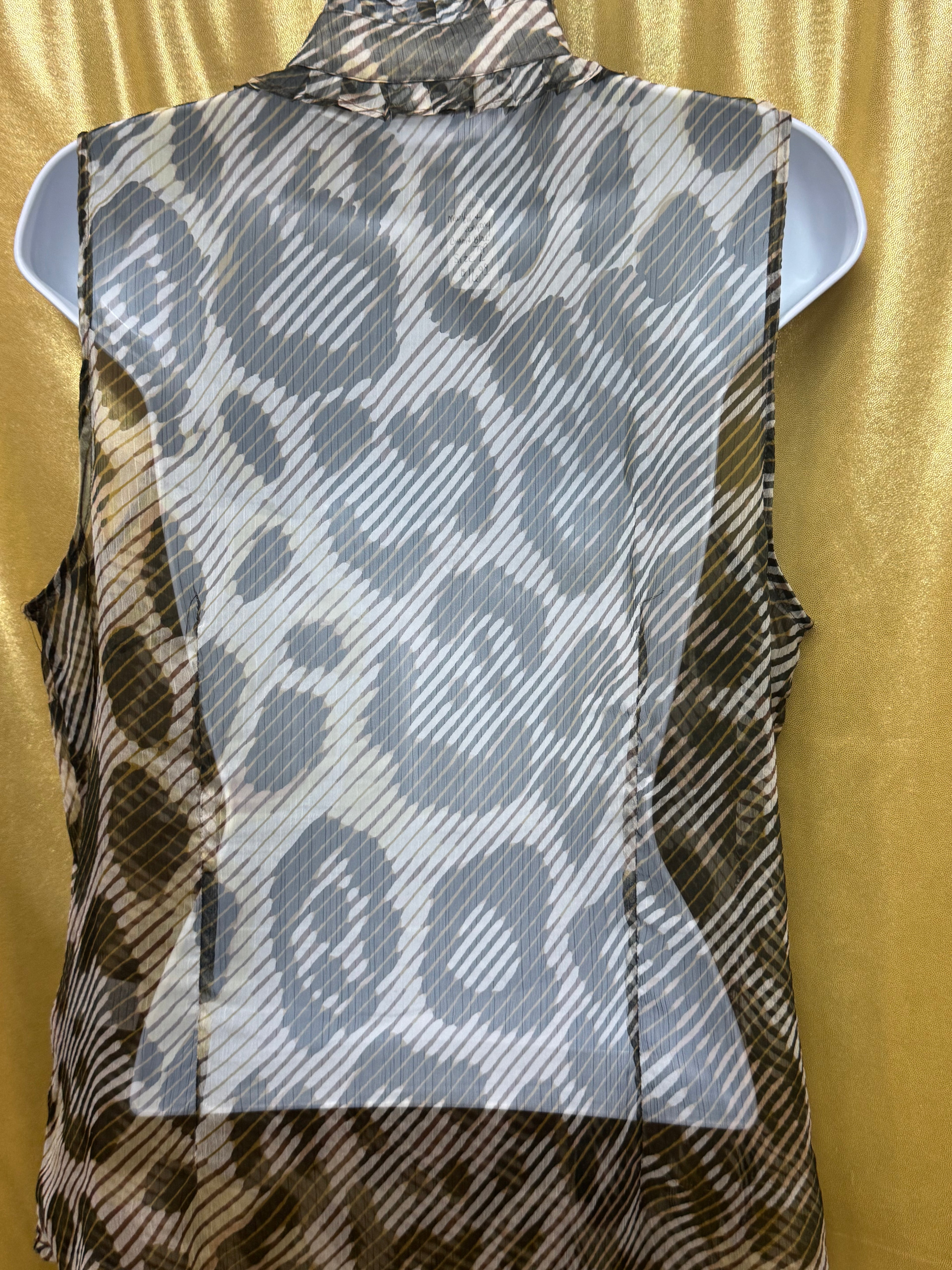 New York & Co. Sheer Animal Print Ruffle Sleeveless Blouse | Size Large
