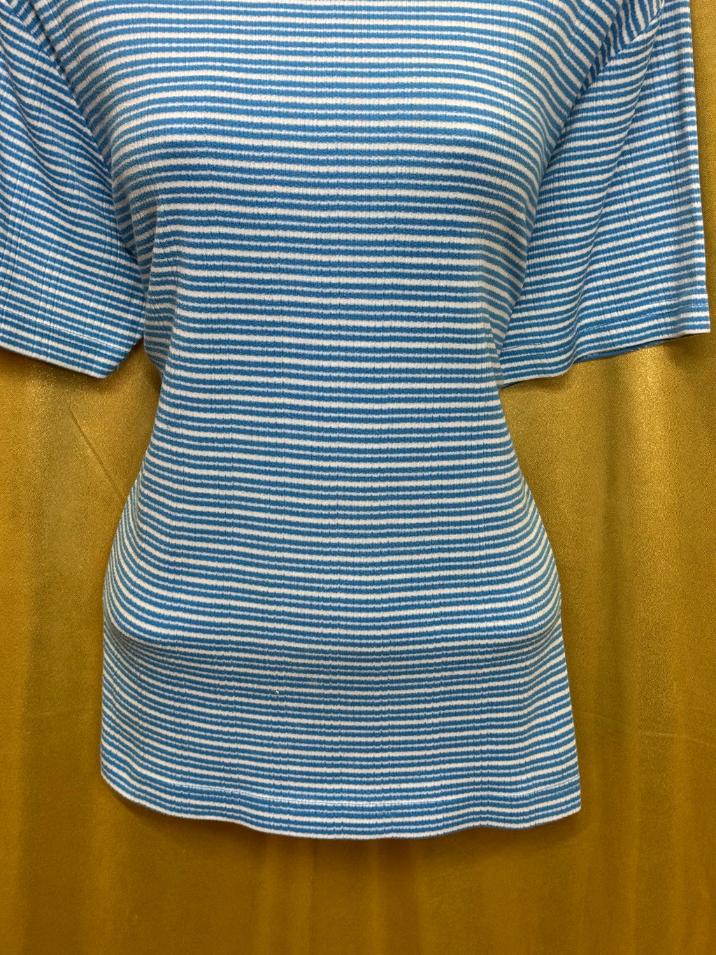 Vintage Cabin Creek Blue & White Striped Ribbed Crewneck Tee - Size L