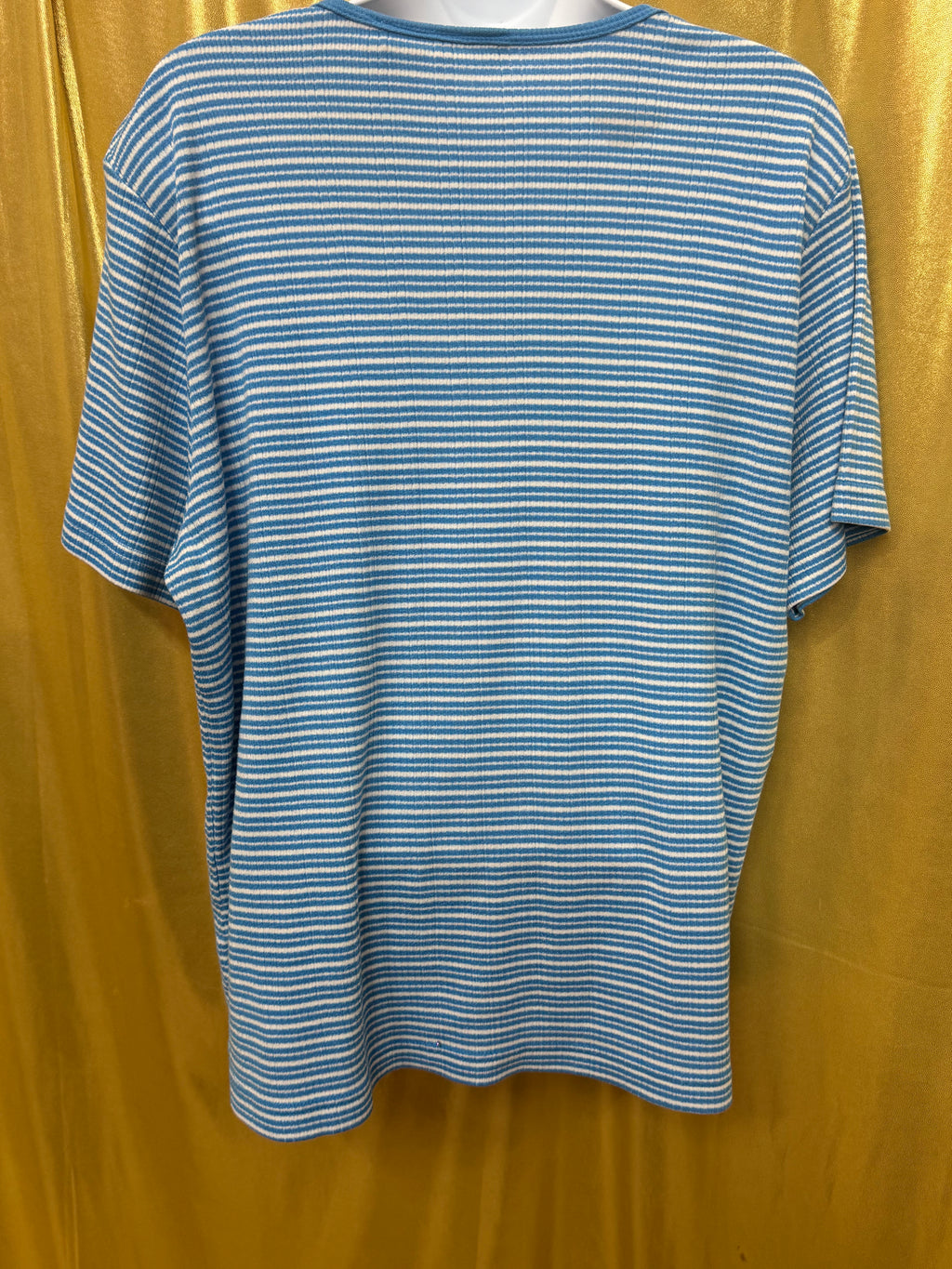 Vintage Cabin Creek Blue & White Striped Ribbed Crewneck Tee - Size L