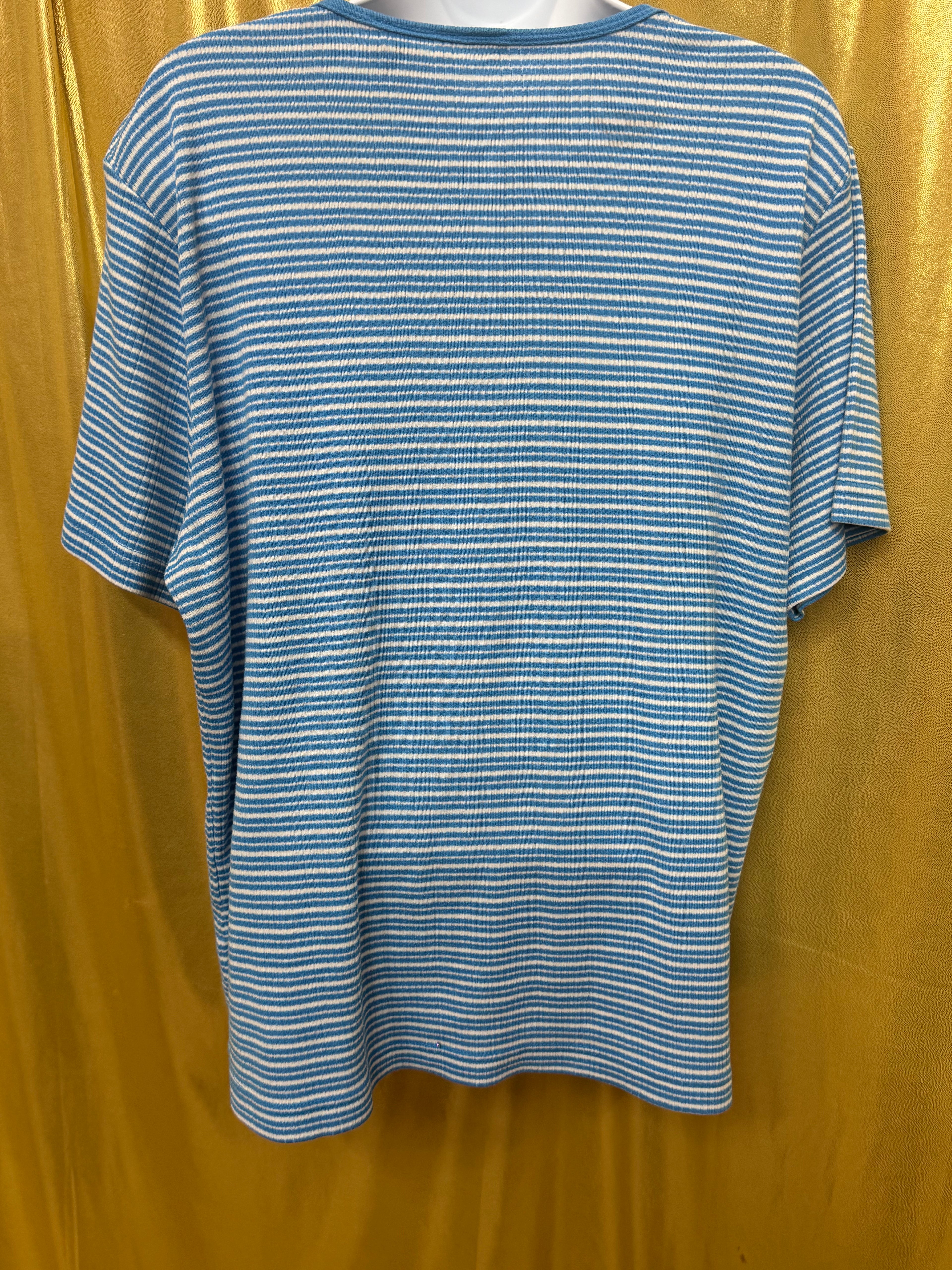 Vintage Cabin Creek Blue & White Striped Ribbed Crewneck Tee - Size L