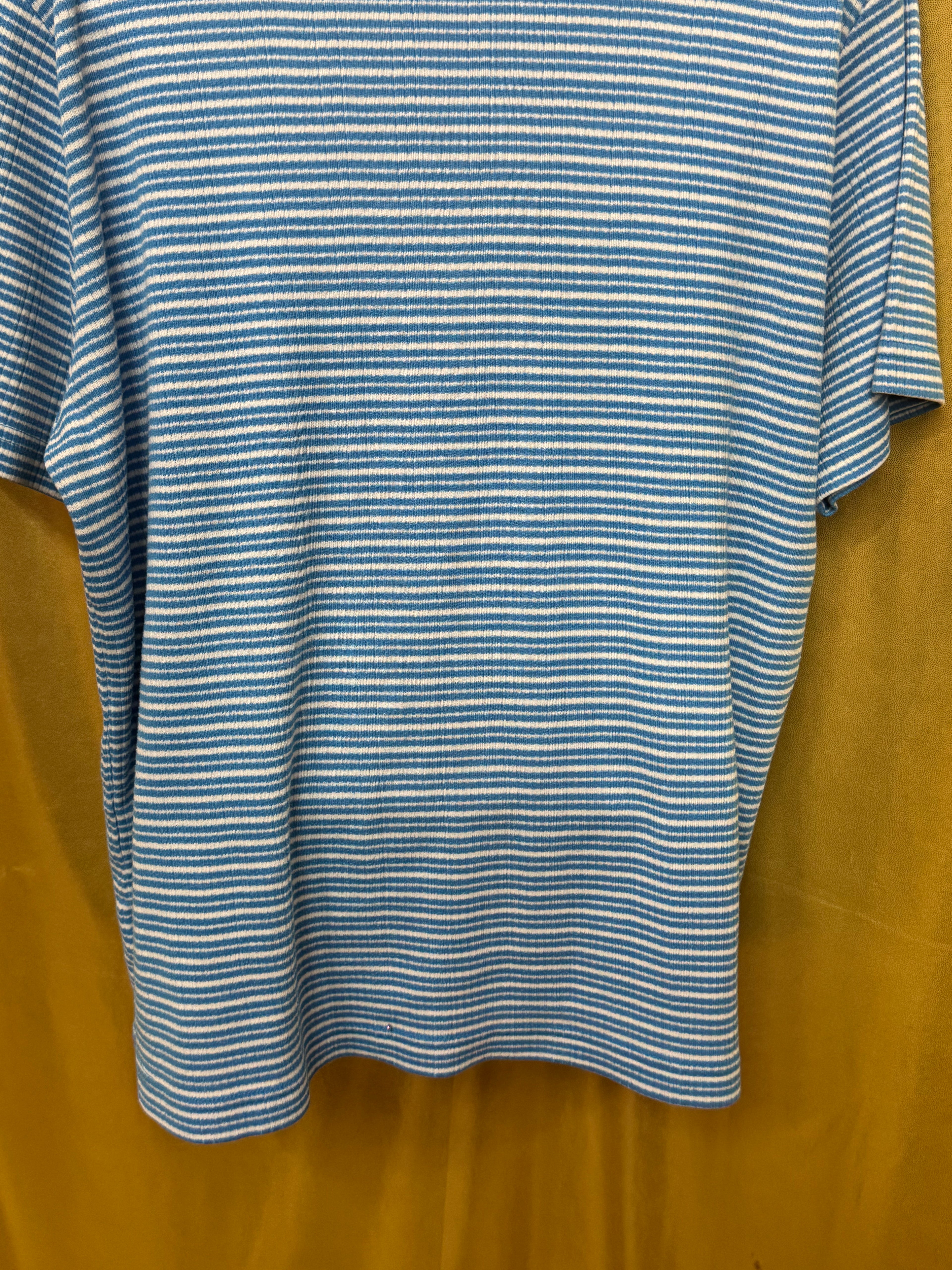 Vintage Cabin Creek Blue & White Striped Ribbed Crewneck Tee - Size L