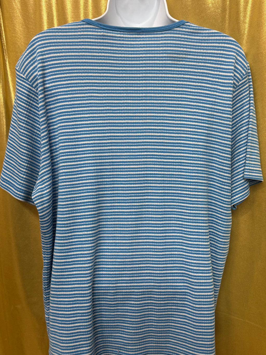 Vintage Cabin Creek Blue & White Striped Ribbed Crewneck Tee - Size L