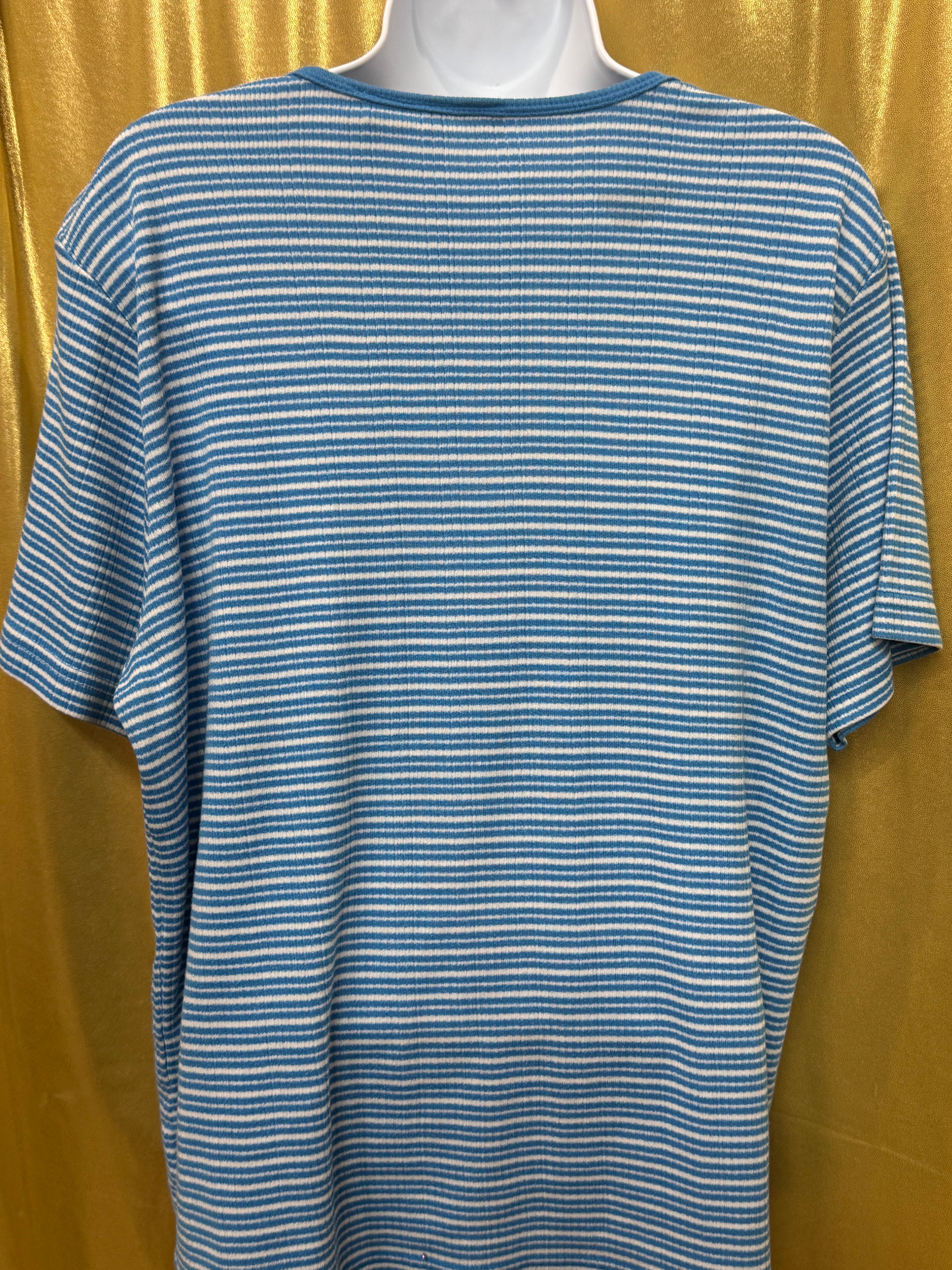 Vintage Cabin Creek Blue & White Striped Ribbed Crewneck Tee - Size L