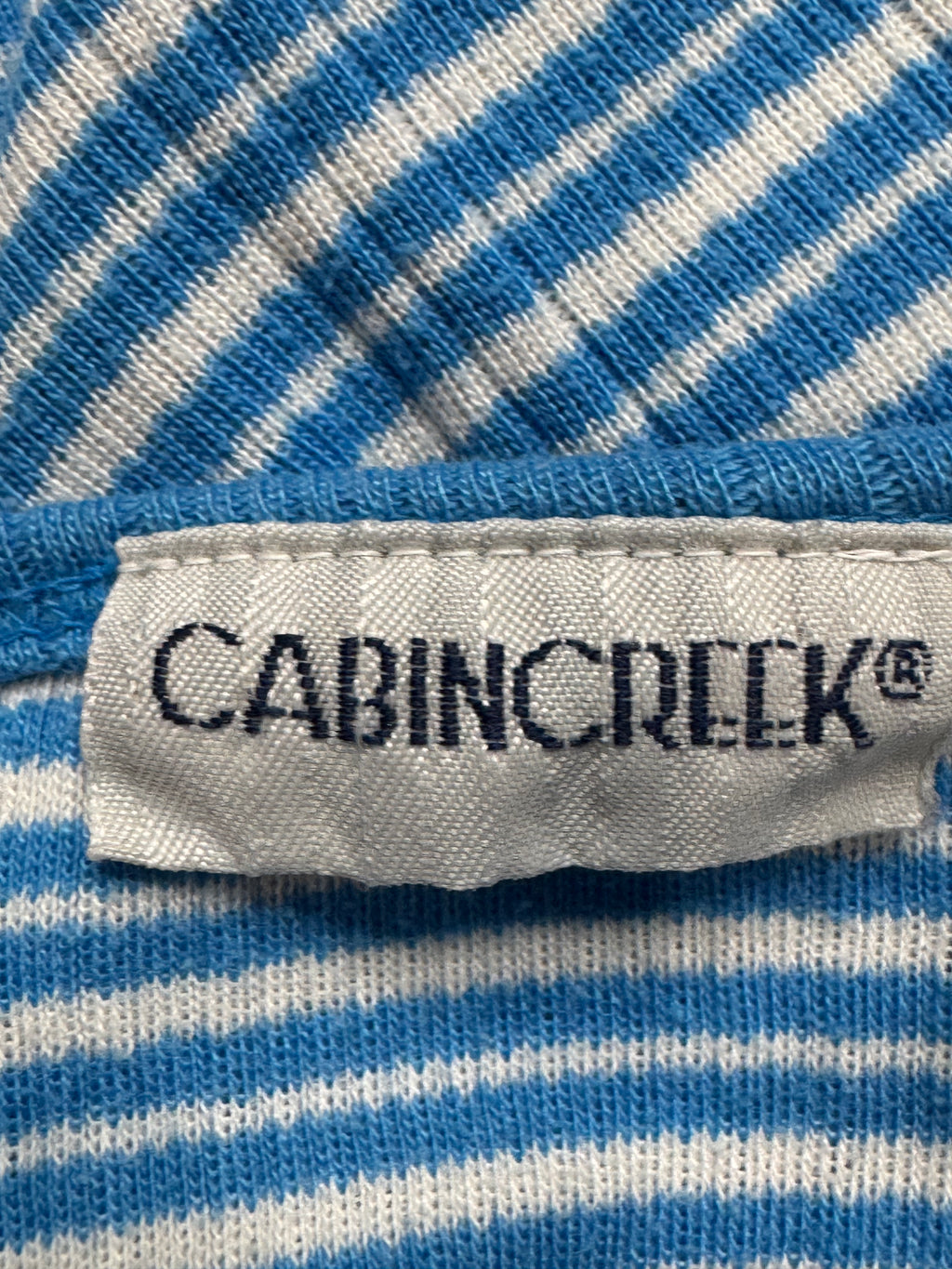 Vintage Cabin Creek Blue & White Striped Ribbed Crewneck Tee - Size L
