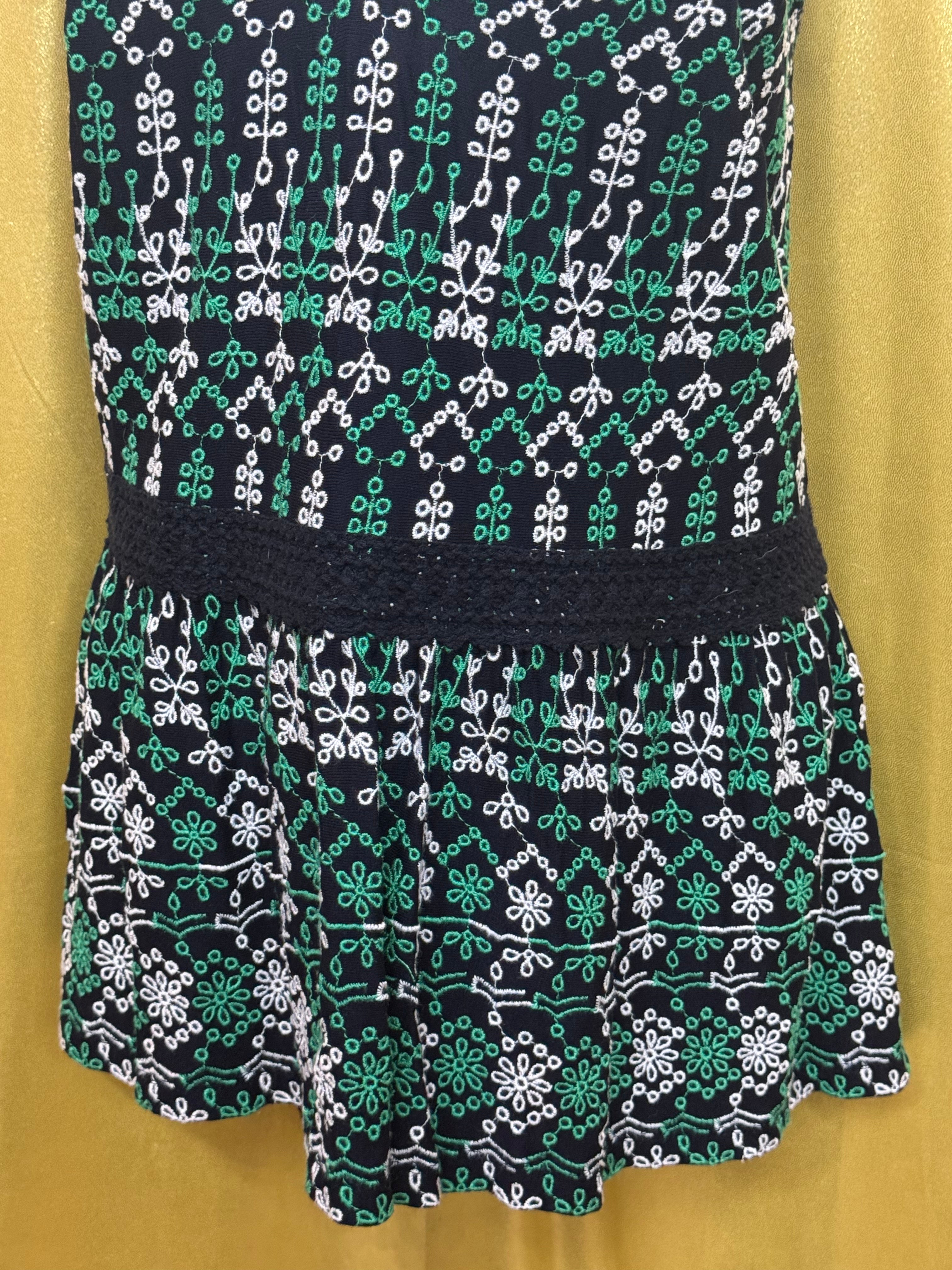 Anthropologie Maeve Cammie Embroidered Peplum Tank Top Size L Boho Green