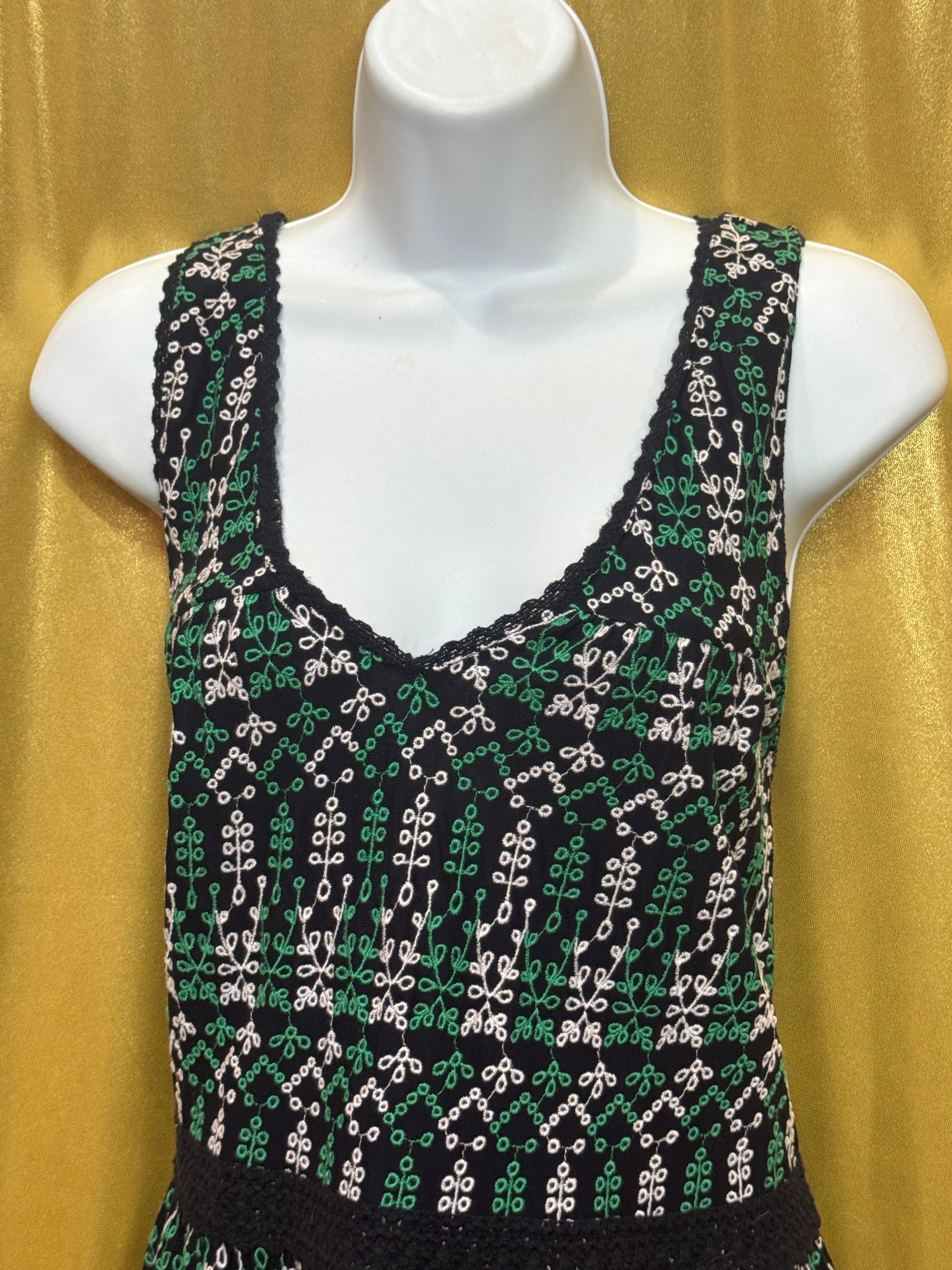 Anthropologie Maeve Cammie Embroidered Peplum Tank Top Size L Boho Green
