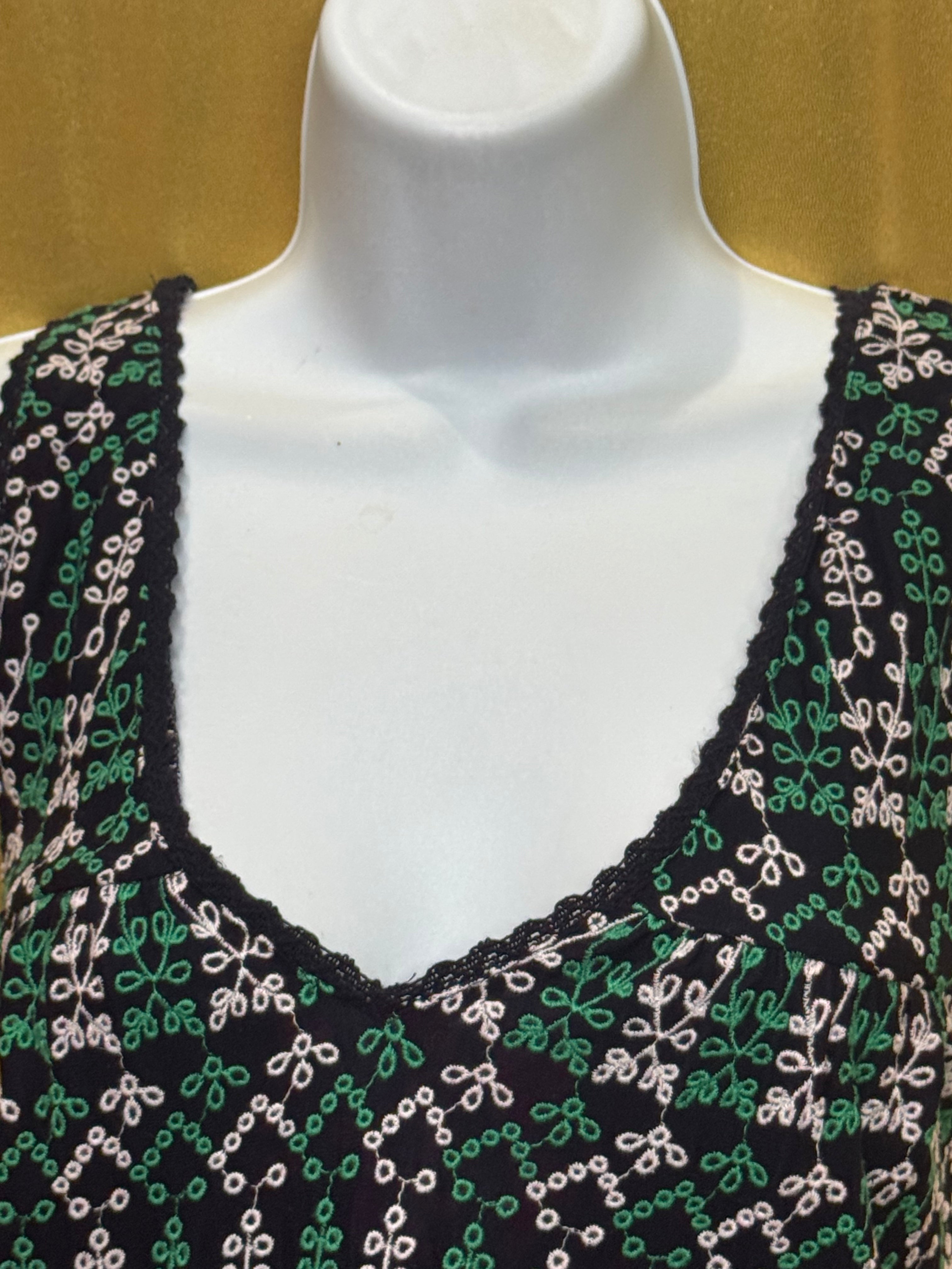 Anthropologie Maeve Cammie Embroidered Peplum Tank Top Size L Boho Green