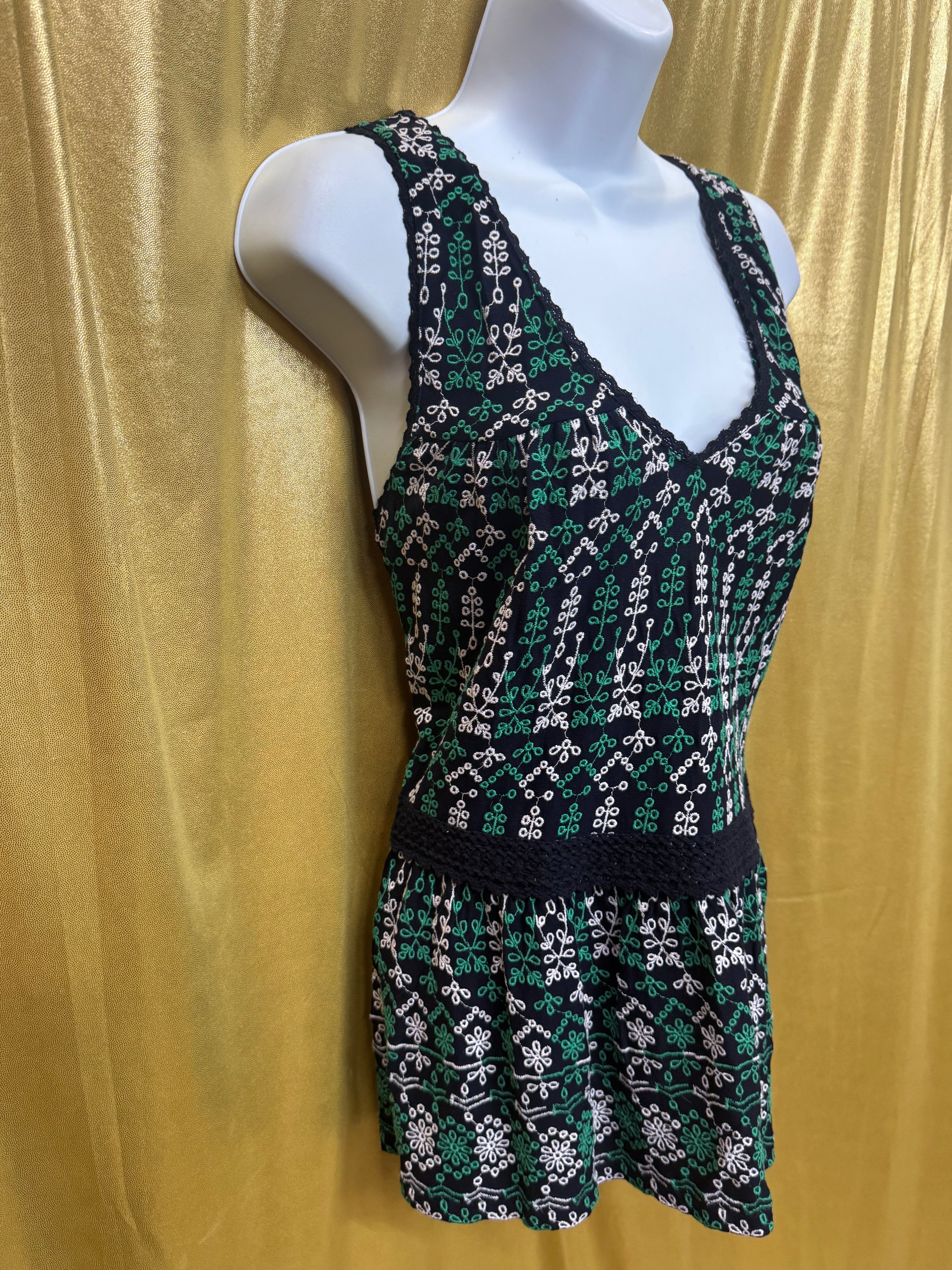 Anthropologie Maeve Cammie Embroidered Peplum Tank Top Size L Boho Green