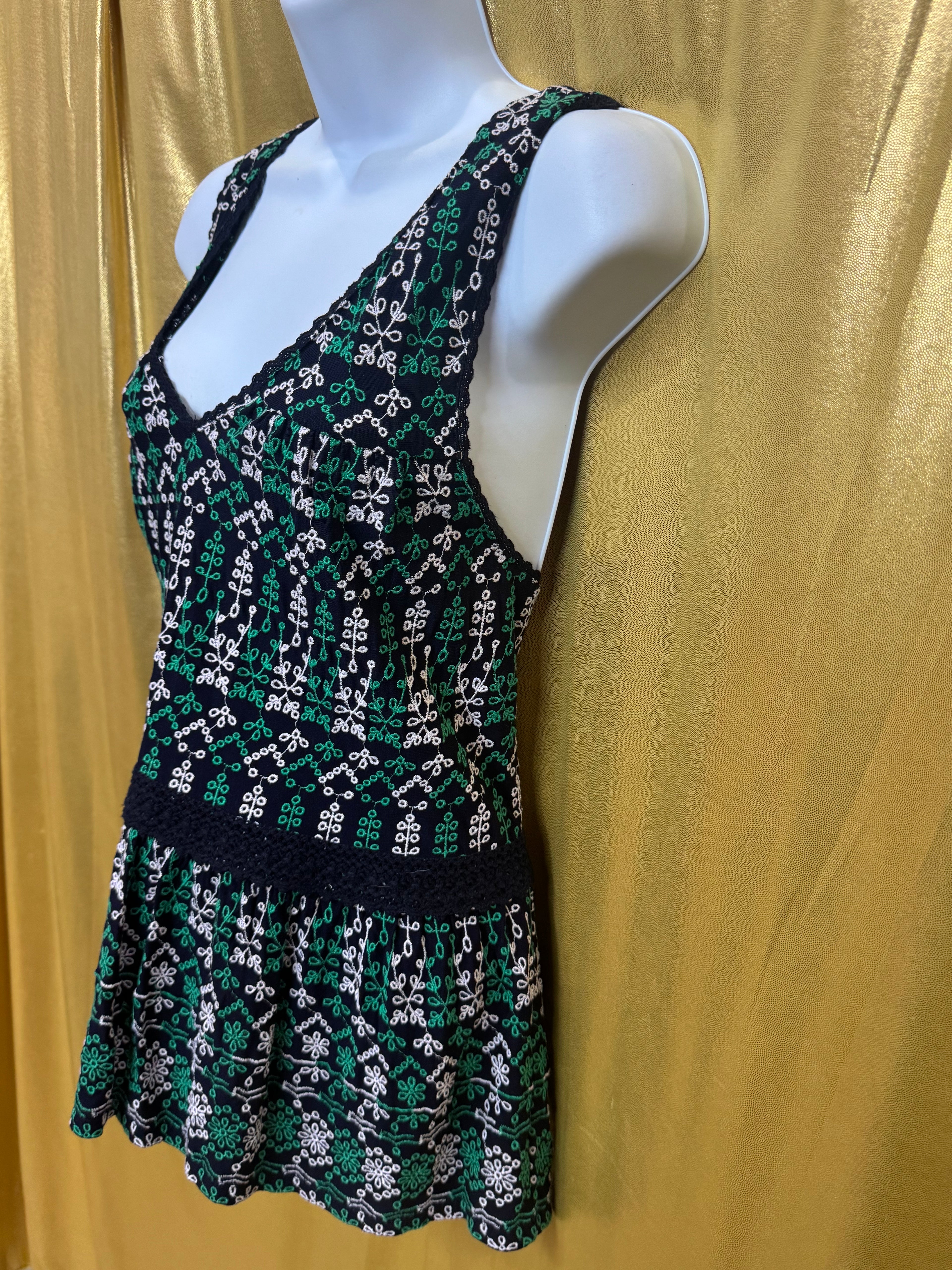 Anthropologie Maeve Cammie Embroidered Peplum Tank Top Size L Boho Green