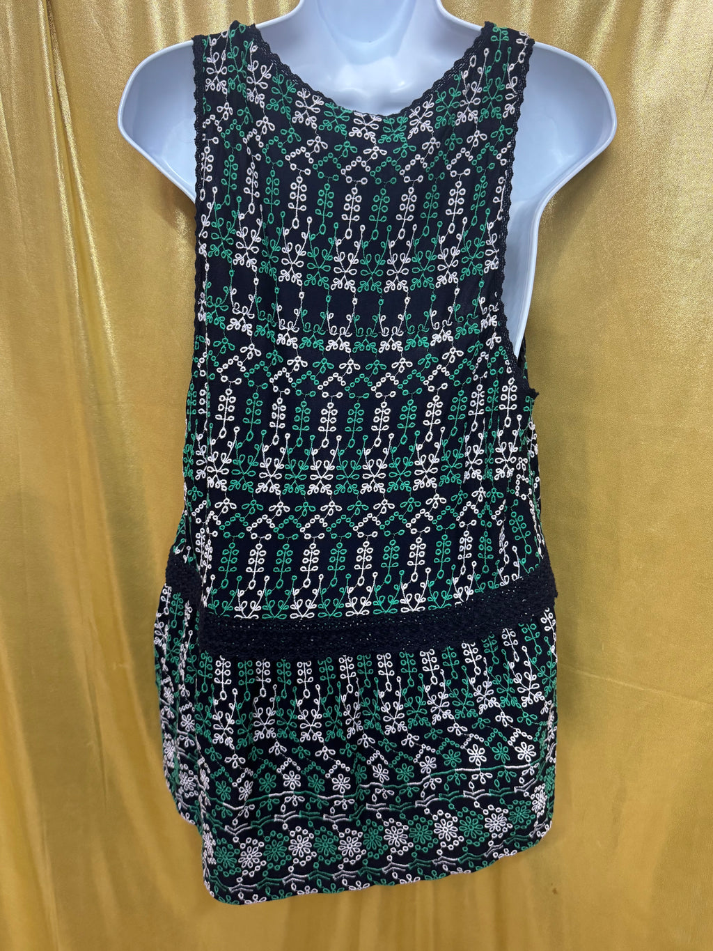 Anthropologie Maeve Cammie Embroidered Peplum Tank Top Size L Boho Green