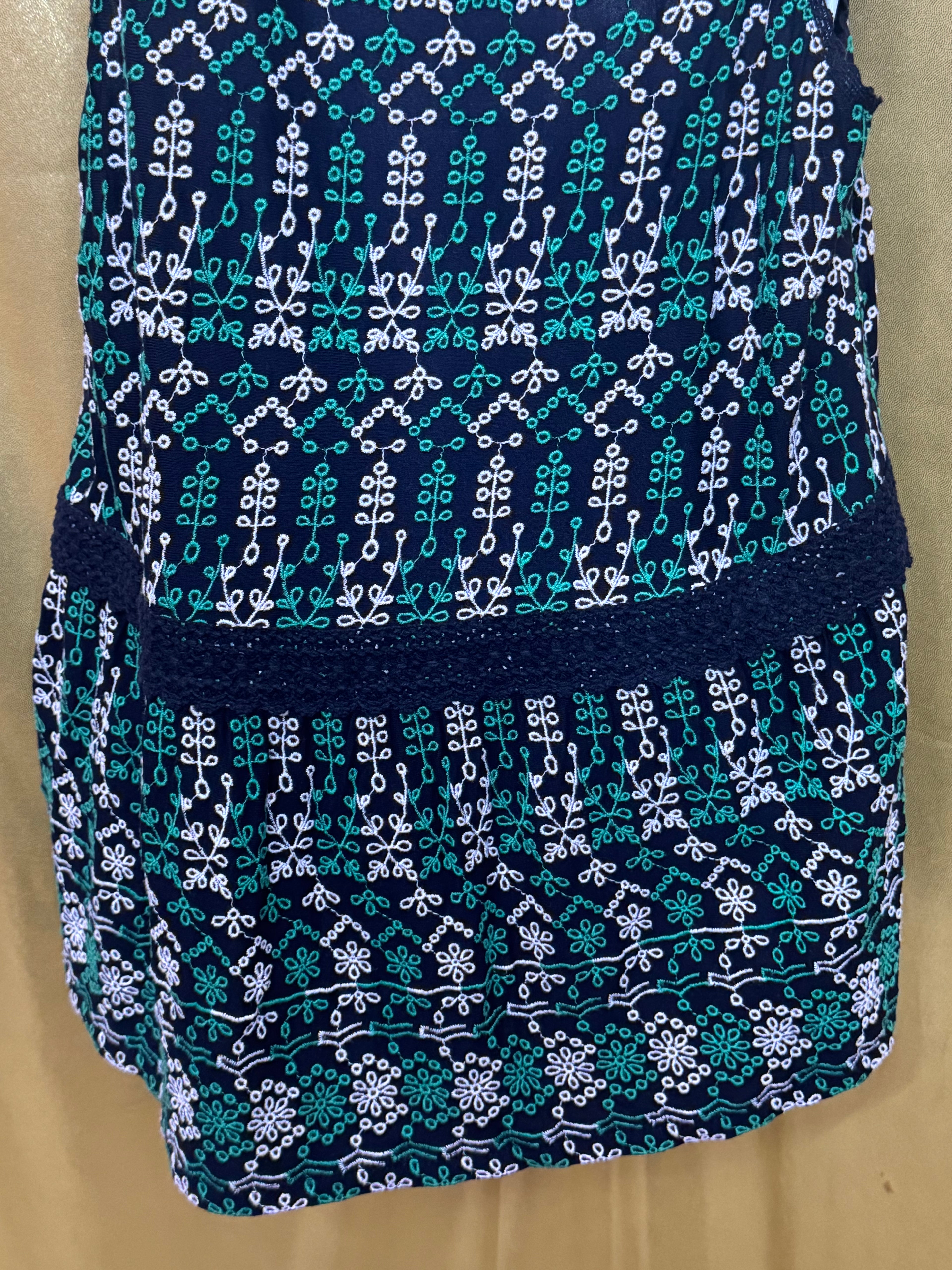 Anthropologie Maeve Cammie Embroidered Peplum Tank Top Size L Boho Green