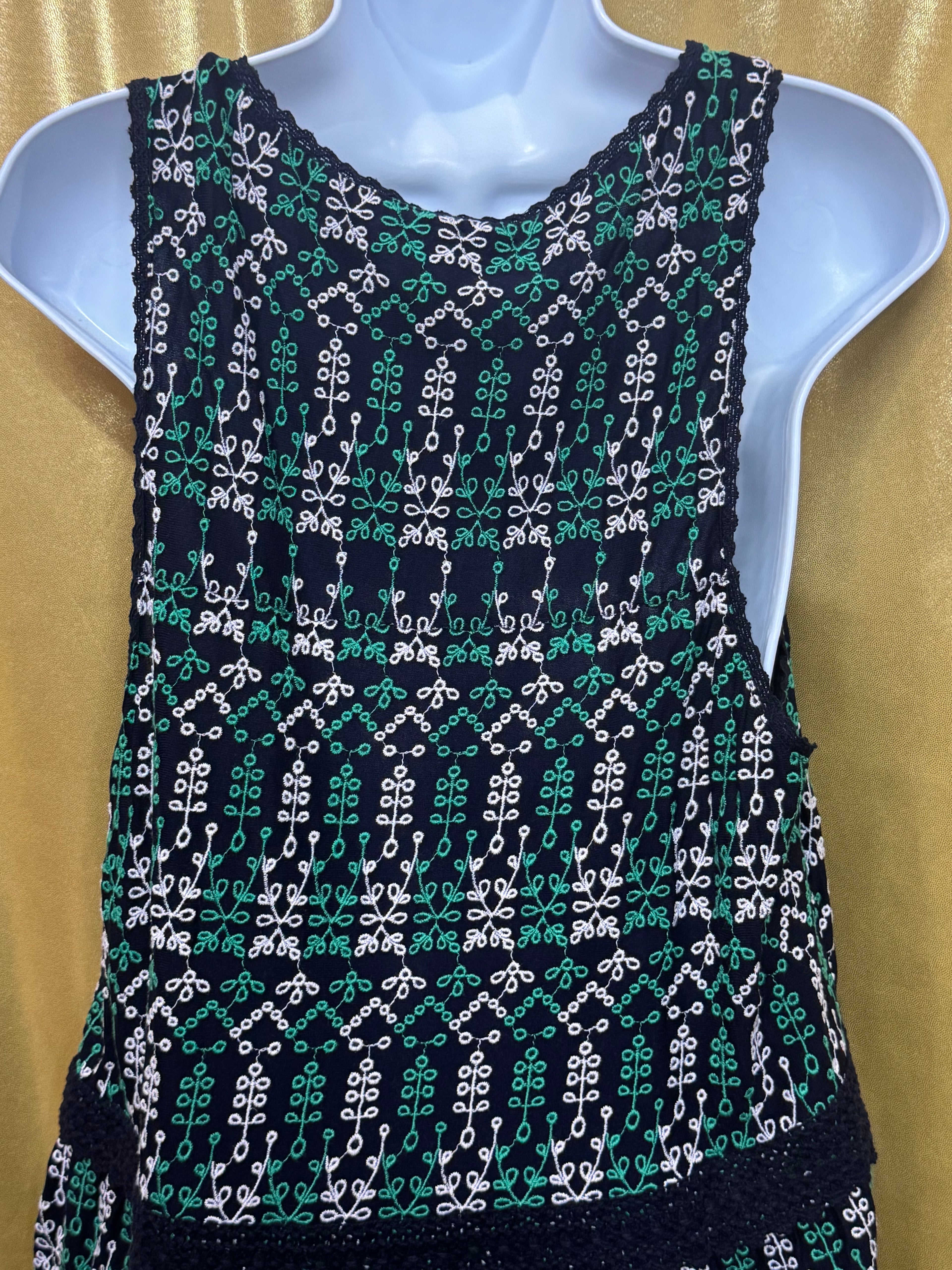 Anthropologie Maeve Cammie Embroidered Peplum Tank Top Size L Boho Green