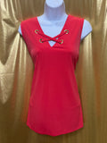 MICHAEL Michael Kors Red Lace-Up V-Neck Sleeveless Top Tank Size L