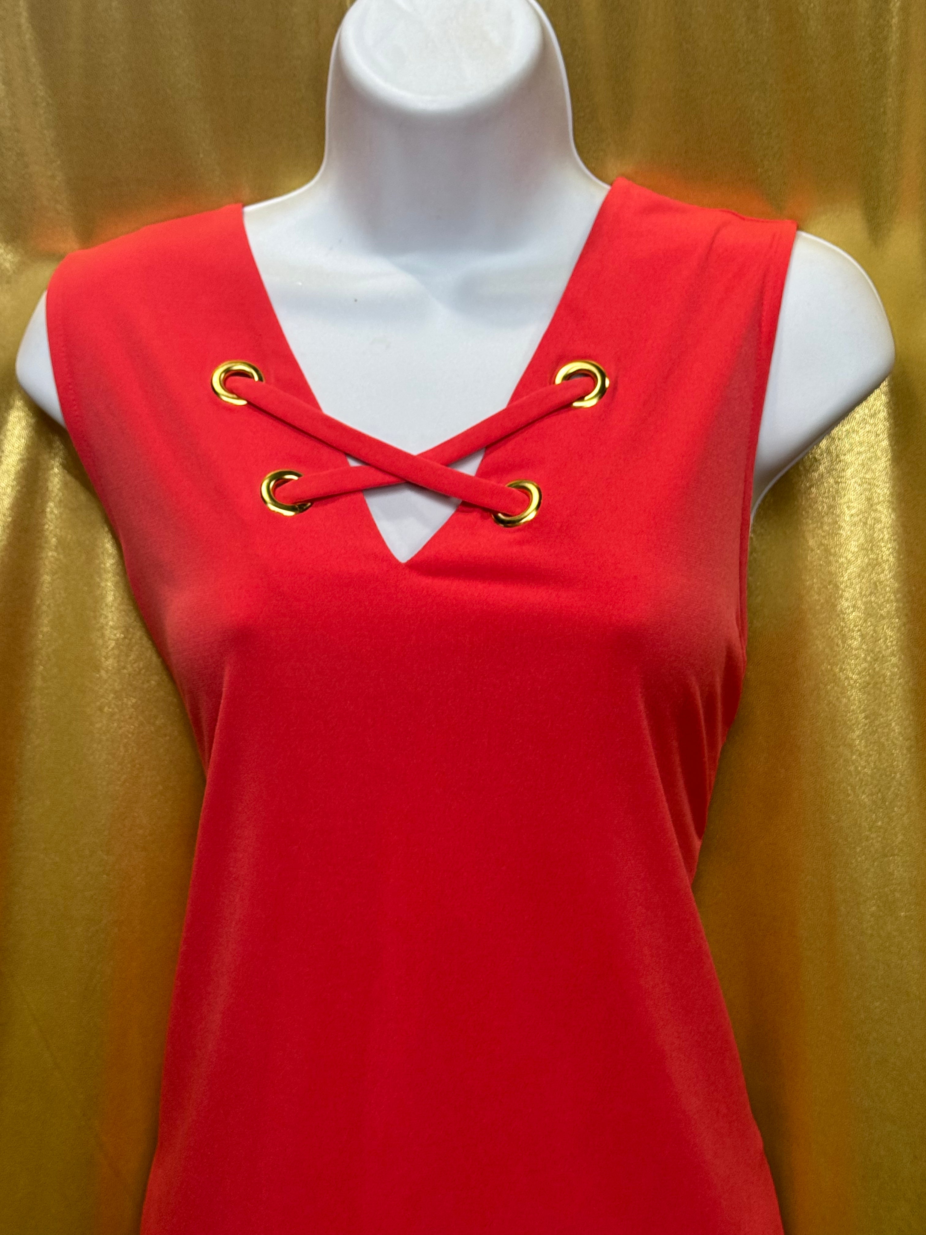 MICHAEL Michael Kors Red Lace-Up V-Neck Sleeveless Top Tank Size L