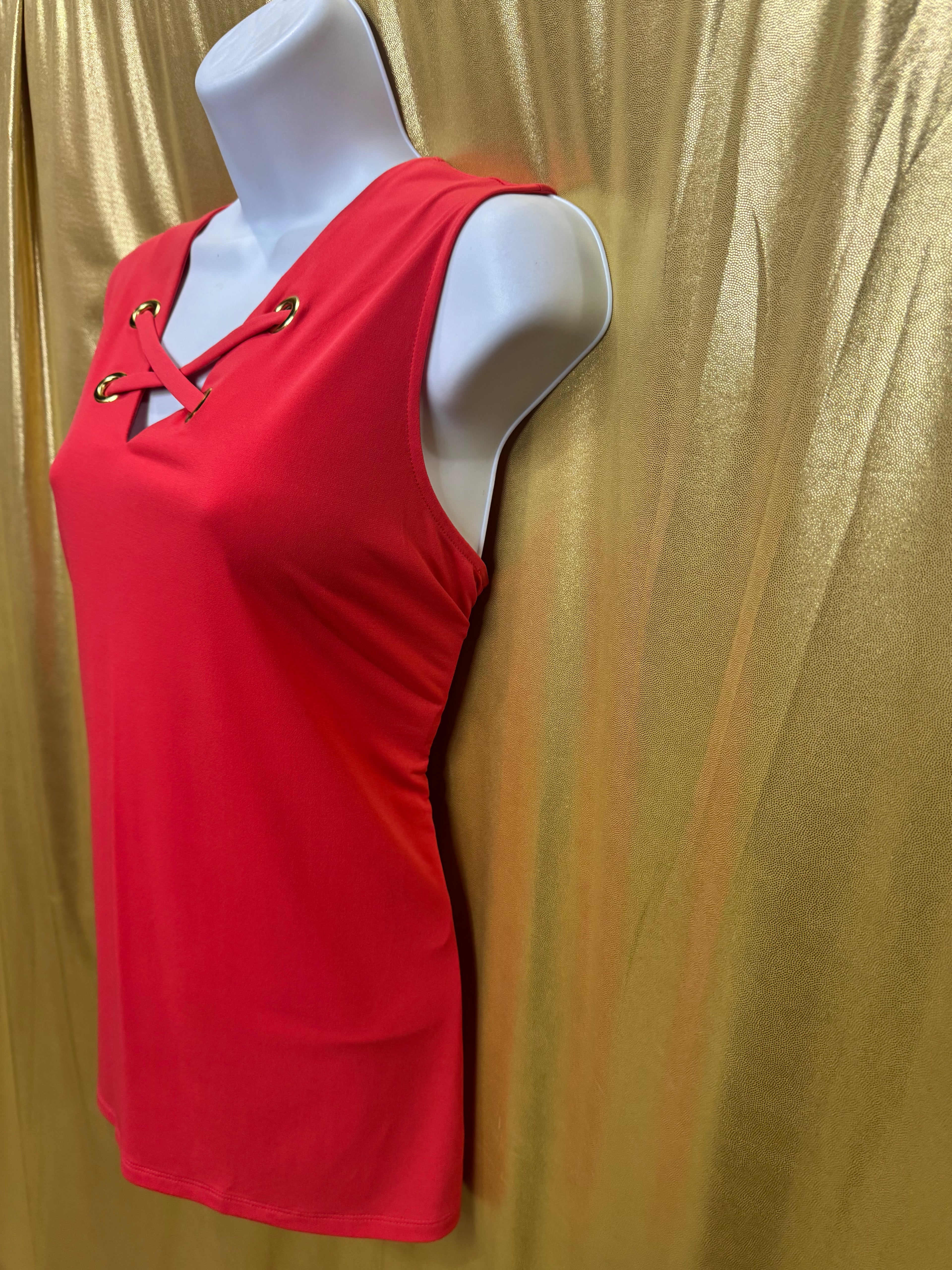 MICHAEL Michael Kors Red Lace-Up V-Neck Sleeveless Top Tank Size L