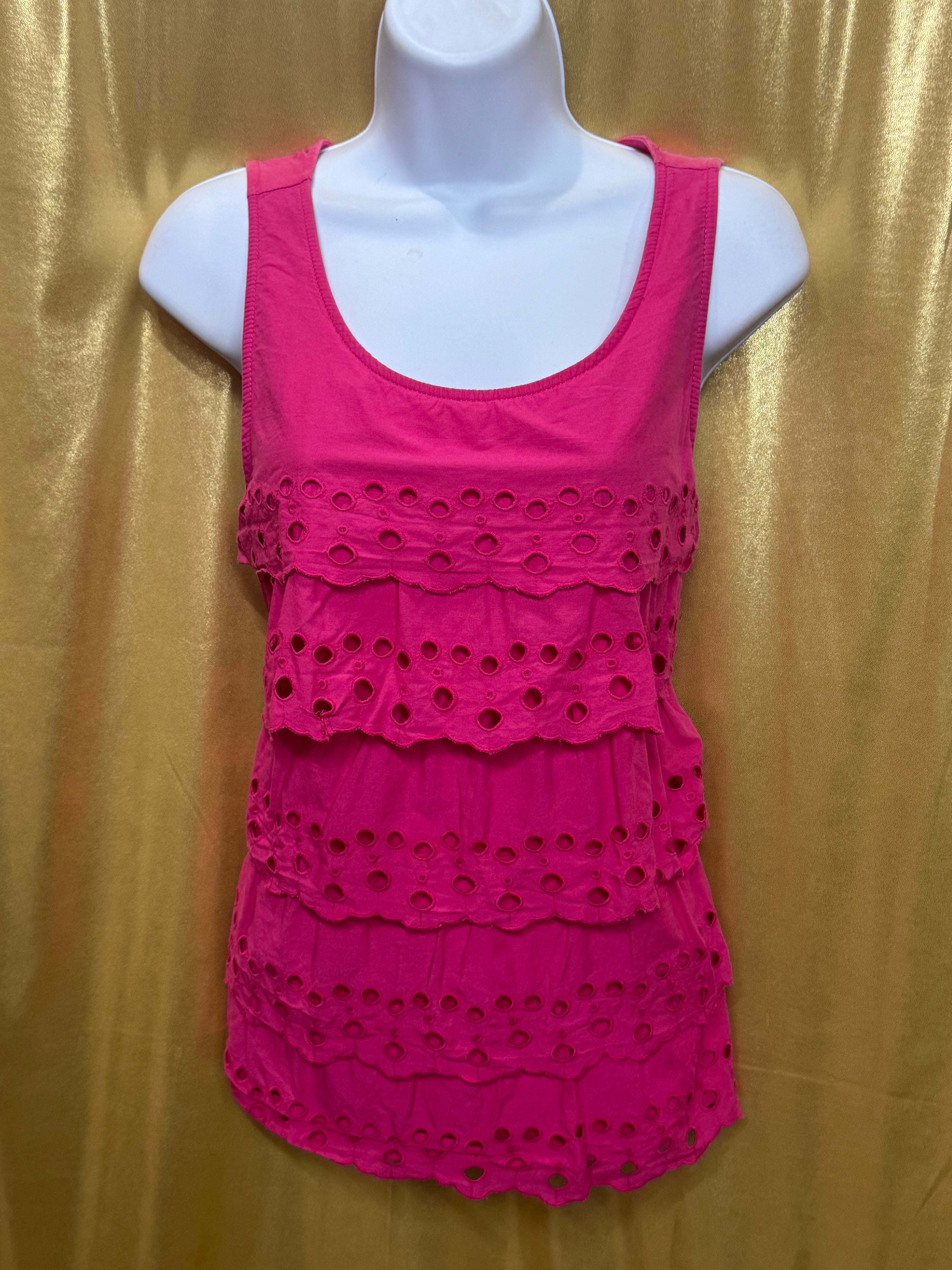ELLE Dark Pink Eyelet Ruffled Tiered Tank Top Blouse – Women's Size Large