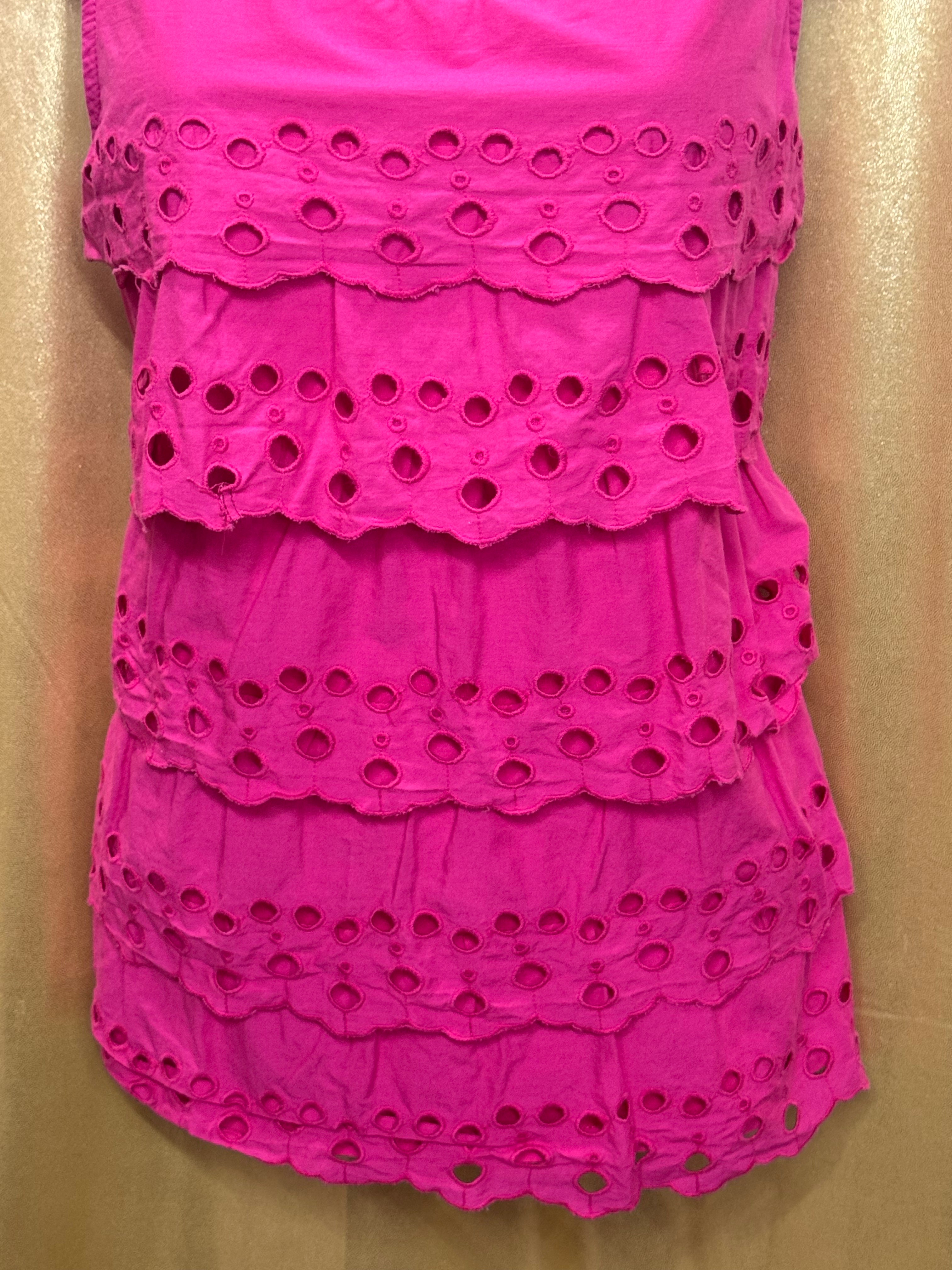 ELLE Dark Pink Eyelet Ruffled Tiered Tank Top Blouse – Women's Size Large