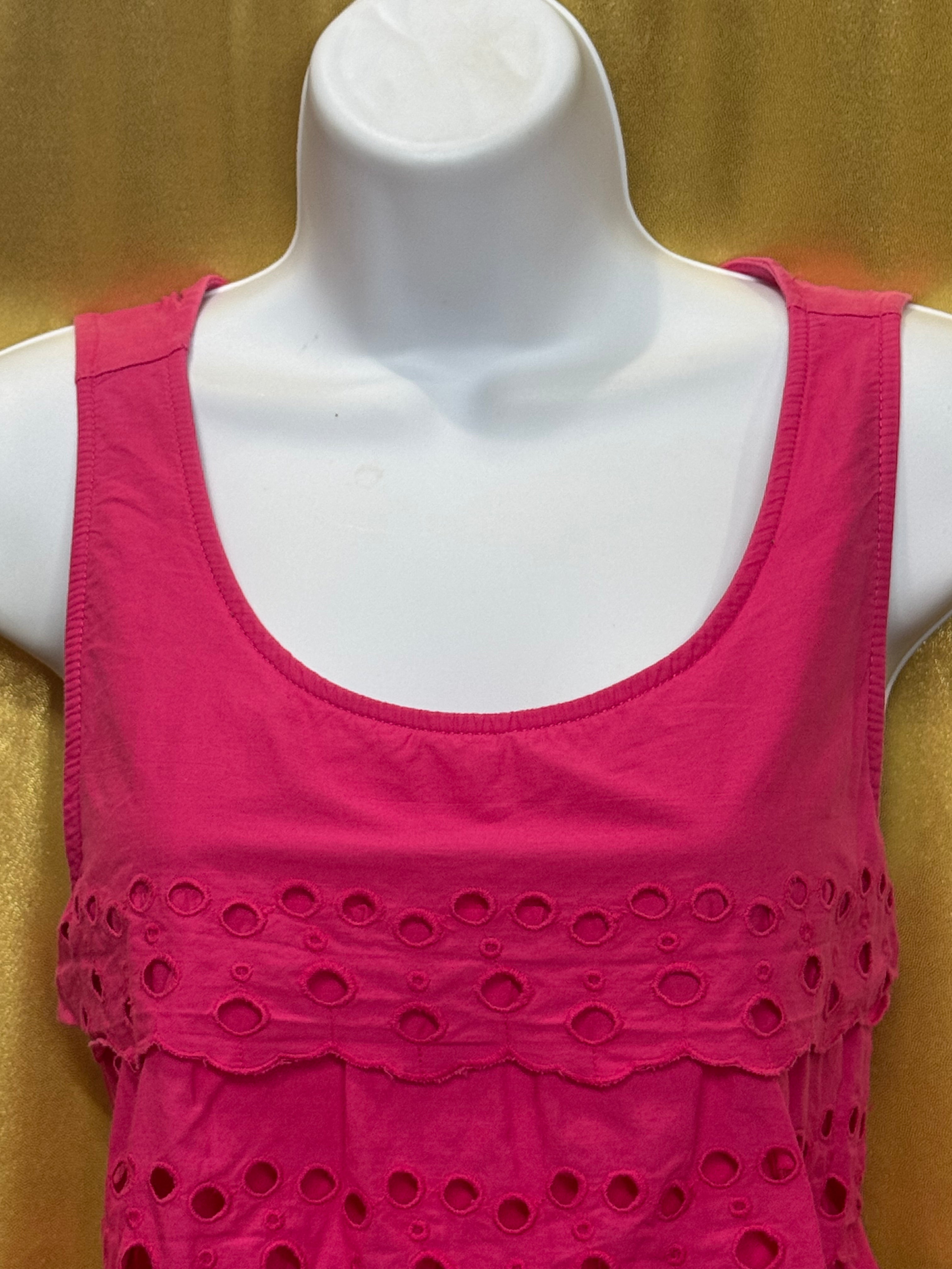 ELLE Dark Pink Eyelet Ruffled Tiered Tank Top Blouse – Women's Size Large