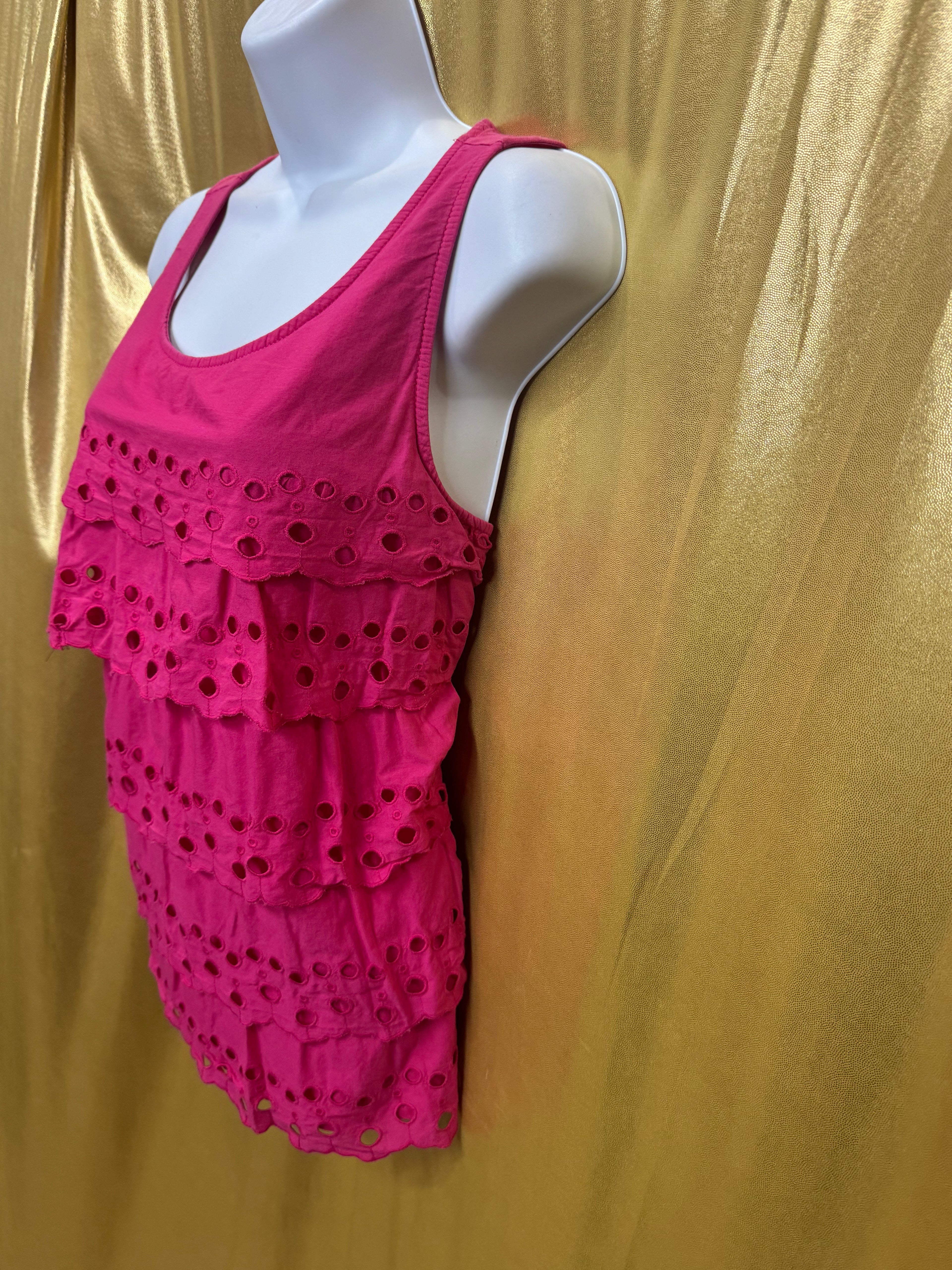 ELLE Dark Pink Eyelet Ruffled Tiered Tank Top Blouse – Women's Size Large